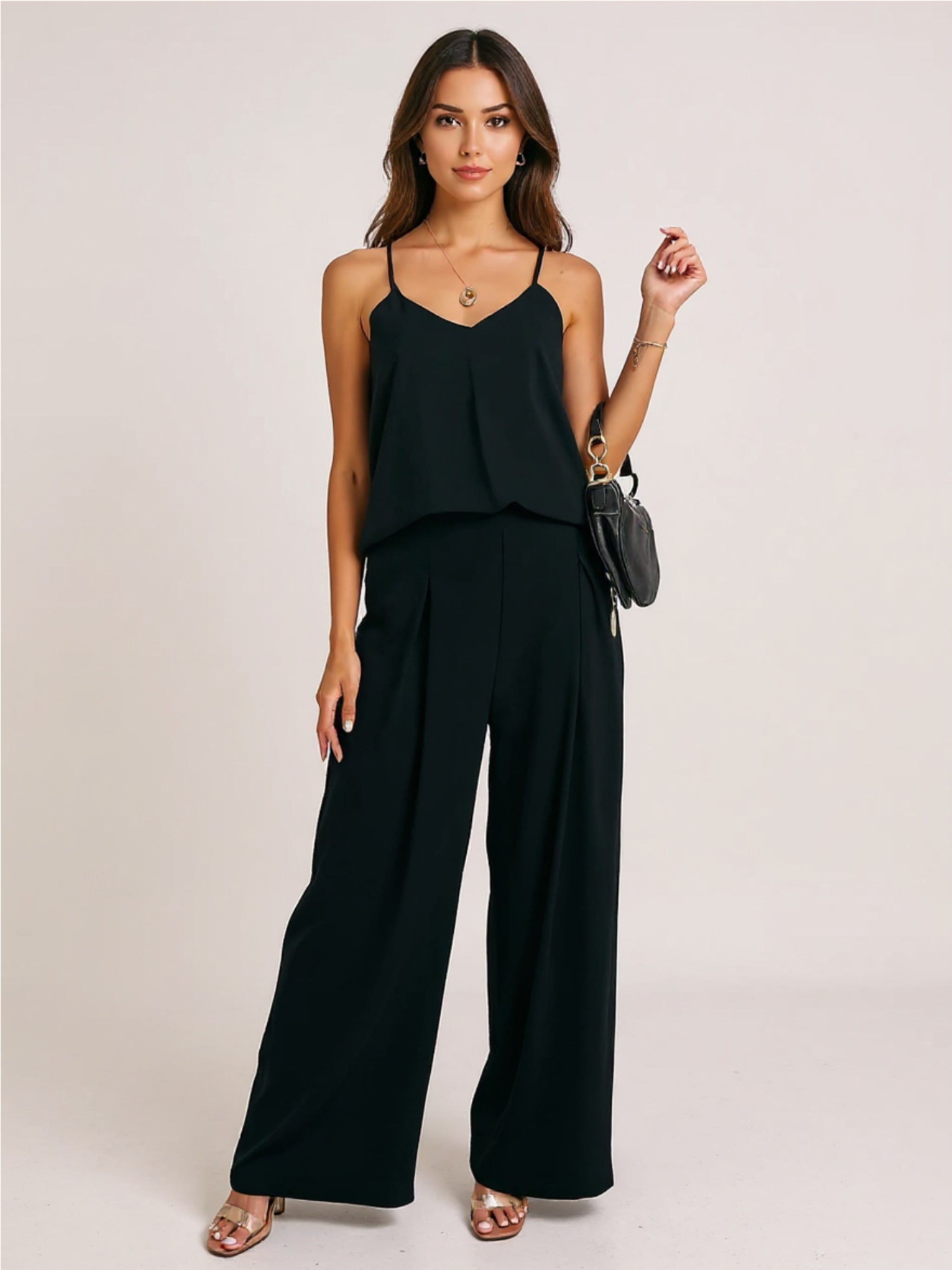 Spaghetti Strap Cami & Wide Leg Pants Set