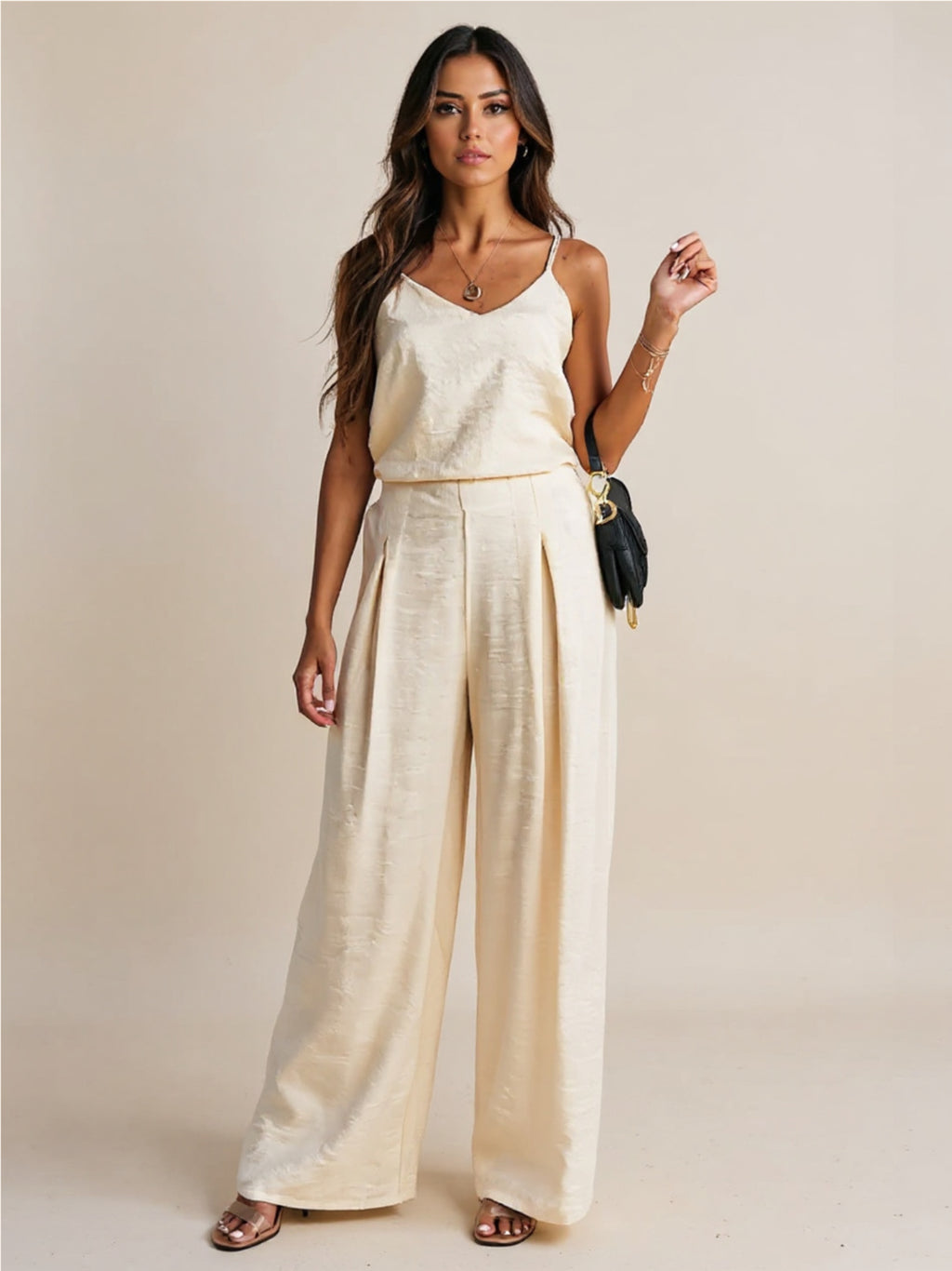 Spaghetti Strap Cami & Wide Leg Pants Set