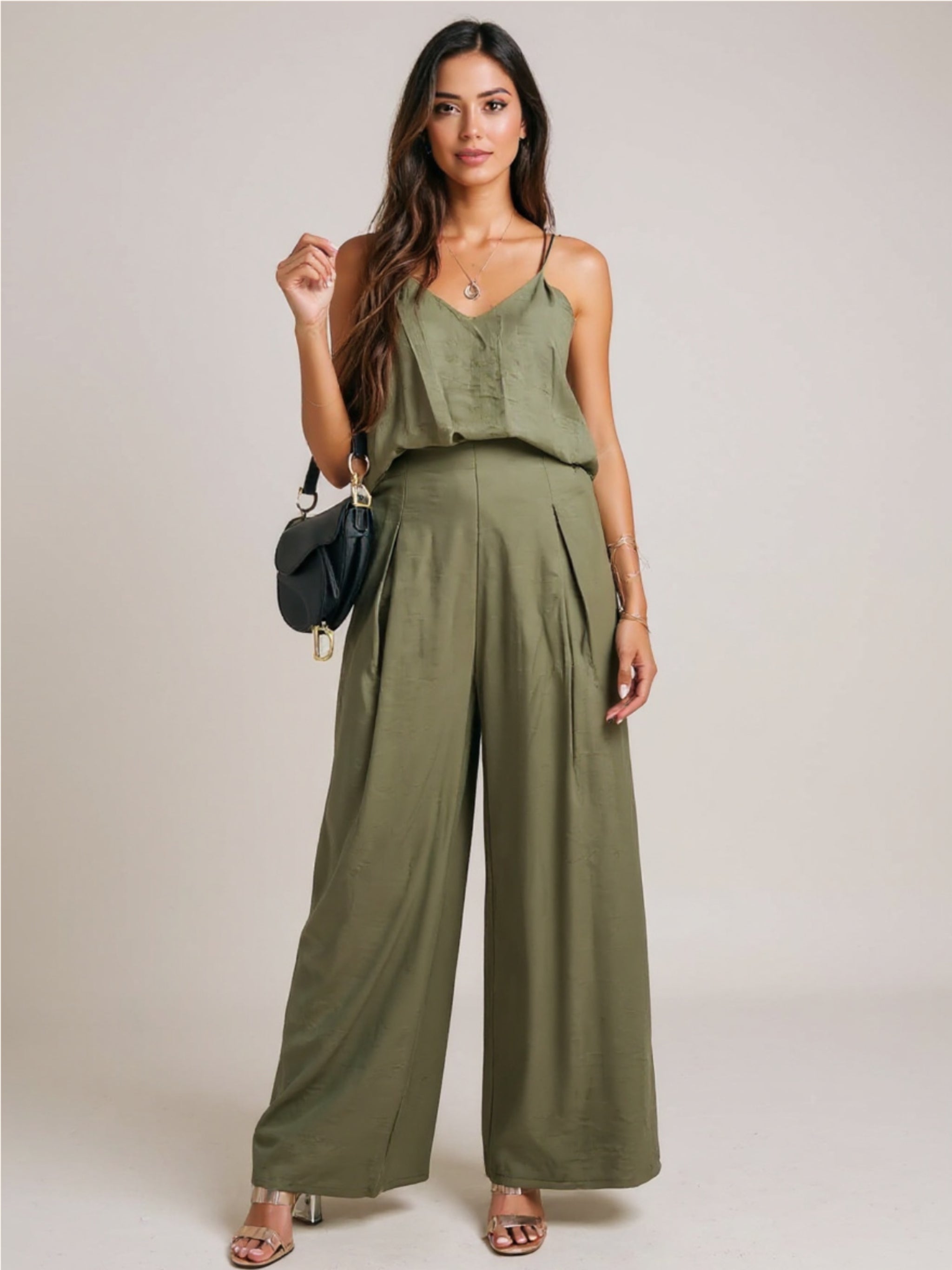 Spaghetti Strap Cami & Wide Leg Pants Set