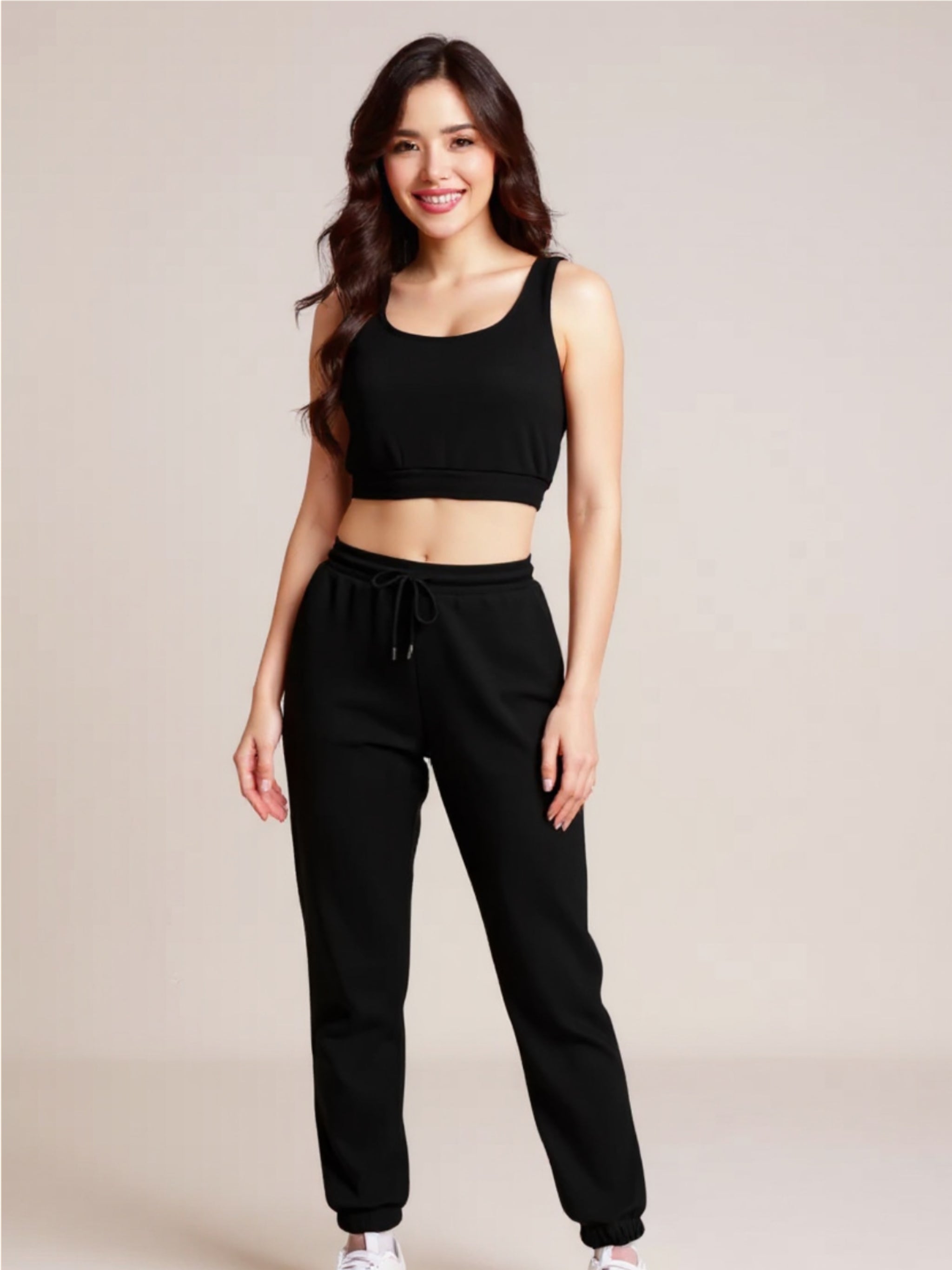 Waffle-Knit Cropped Tank & Drawstring Pants Set