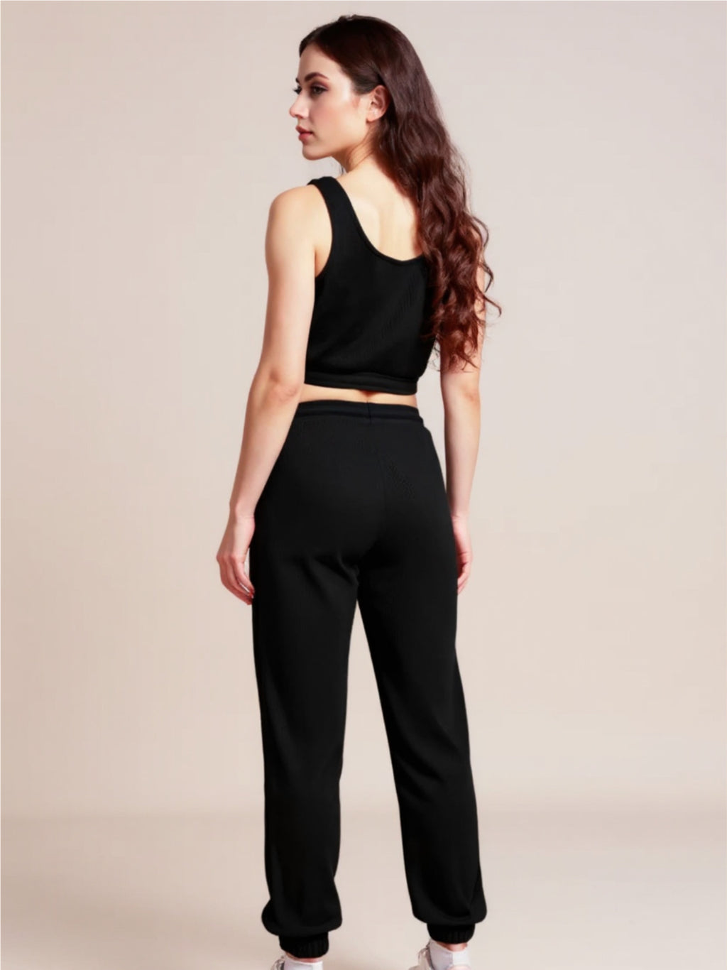 Waffle-Knit Cropped Tank & Drawstring Pants Set