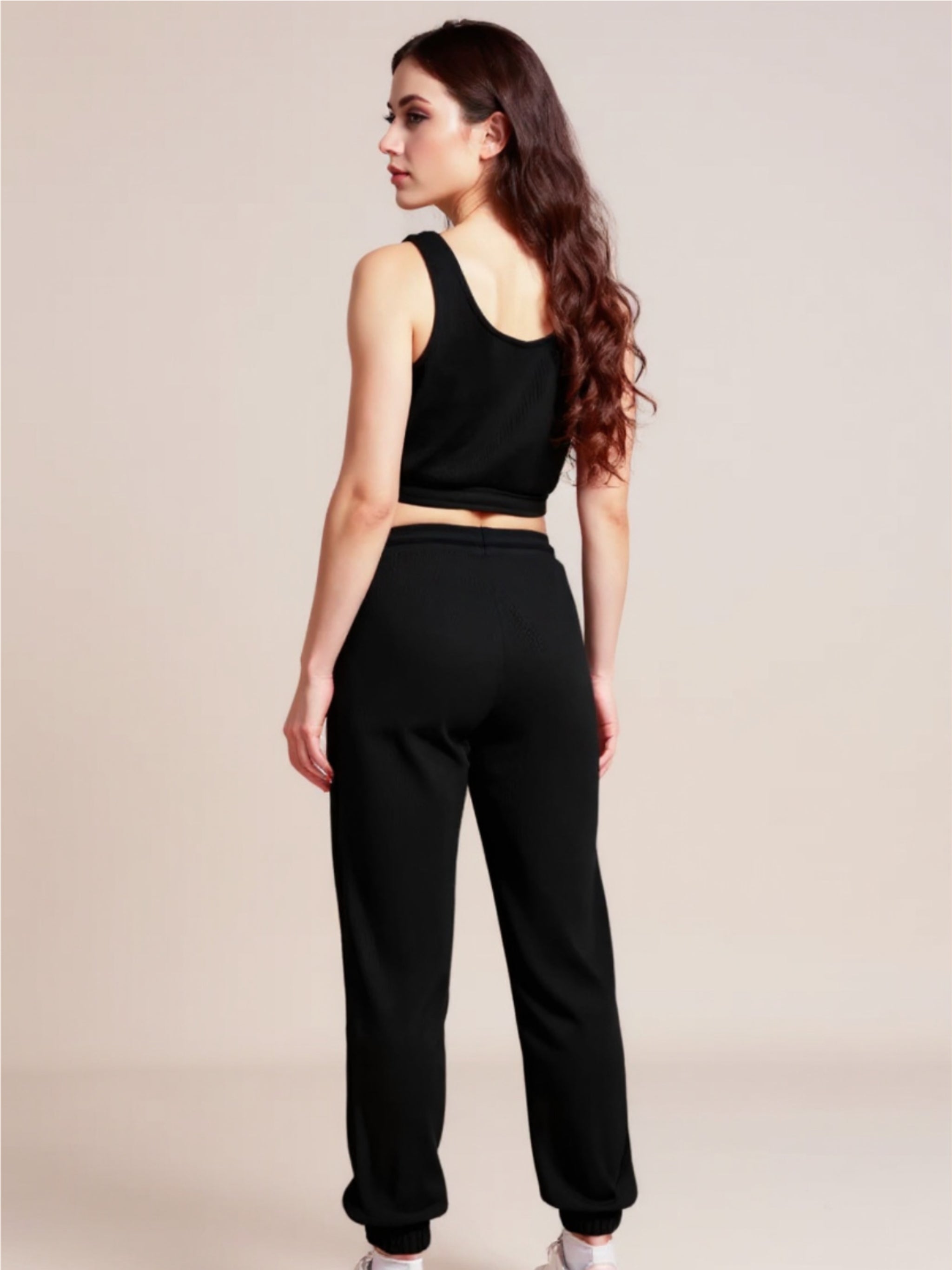 Waffle-Knit Cropped Tank & Drawstring Pants Set