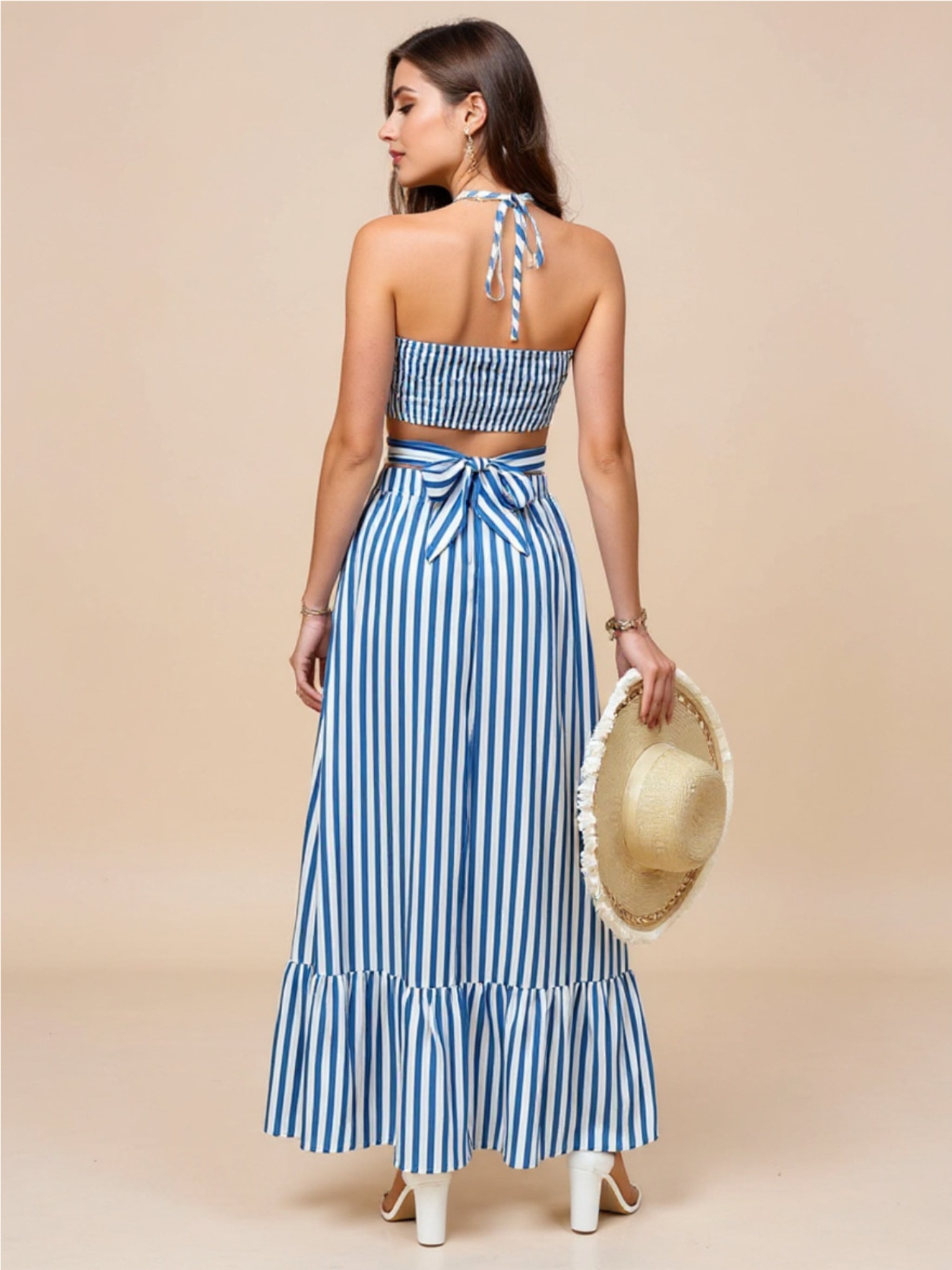 Striped Halter Neck Cami & Skirt Set