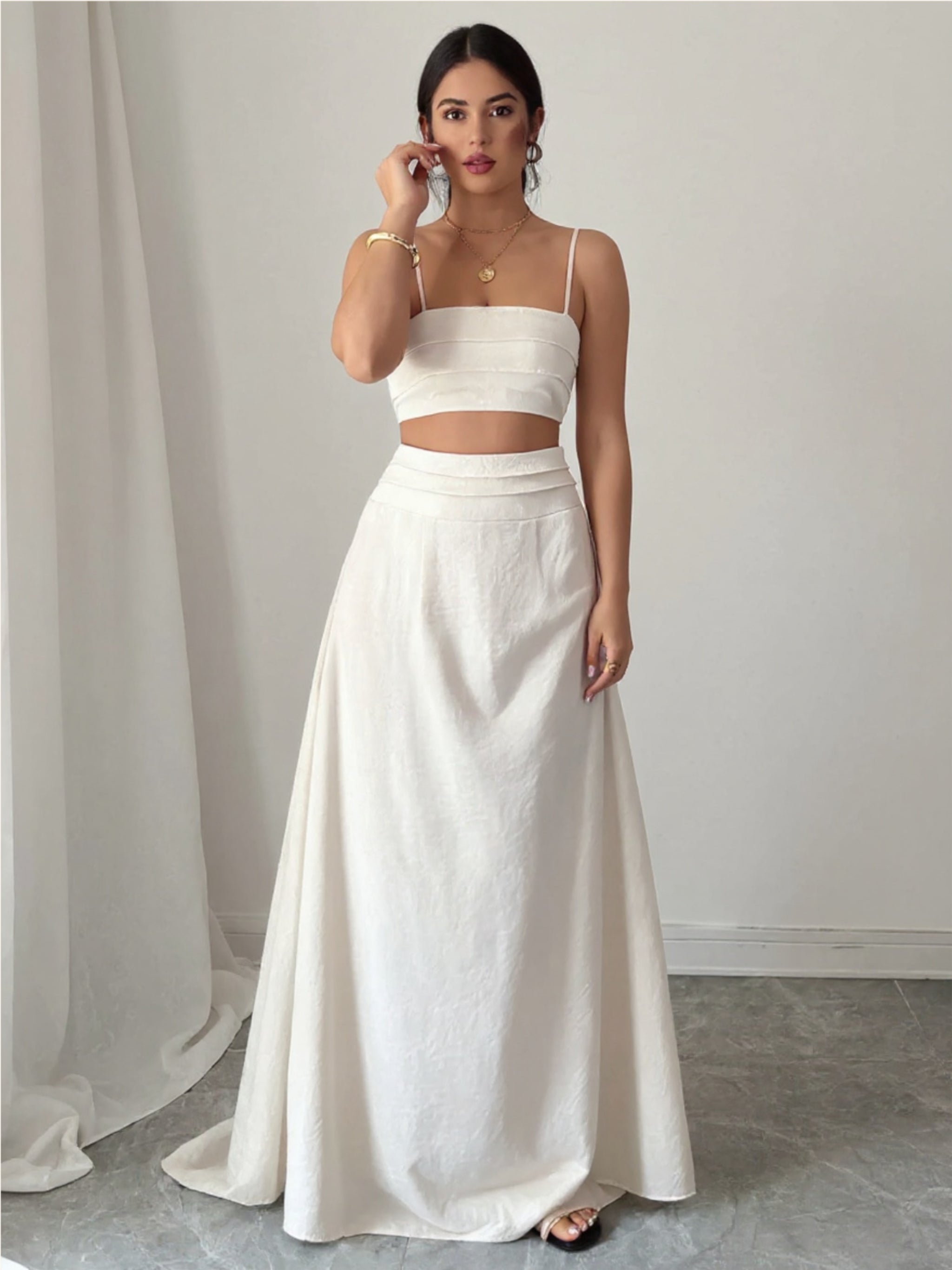 Beige Square Neck Cami & Maxi Skirt Set