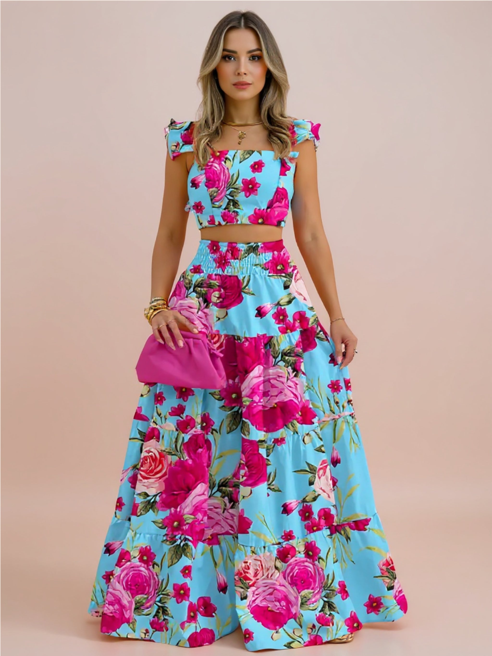 Ruffled Cami & Tiered Maxi Skirt Set