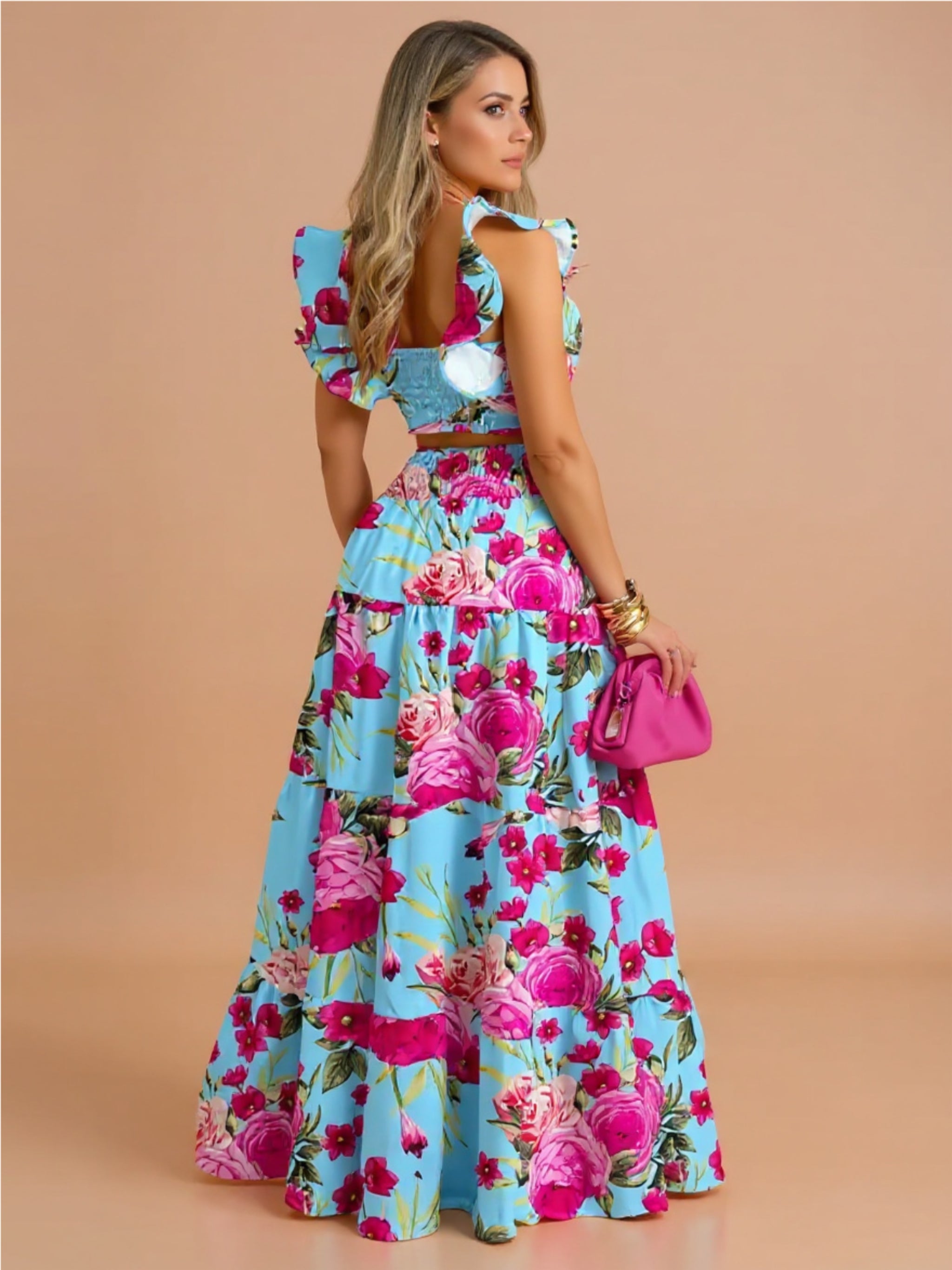 Ruffled Cami & Tiered Maxi Skirt Set