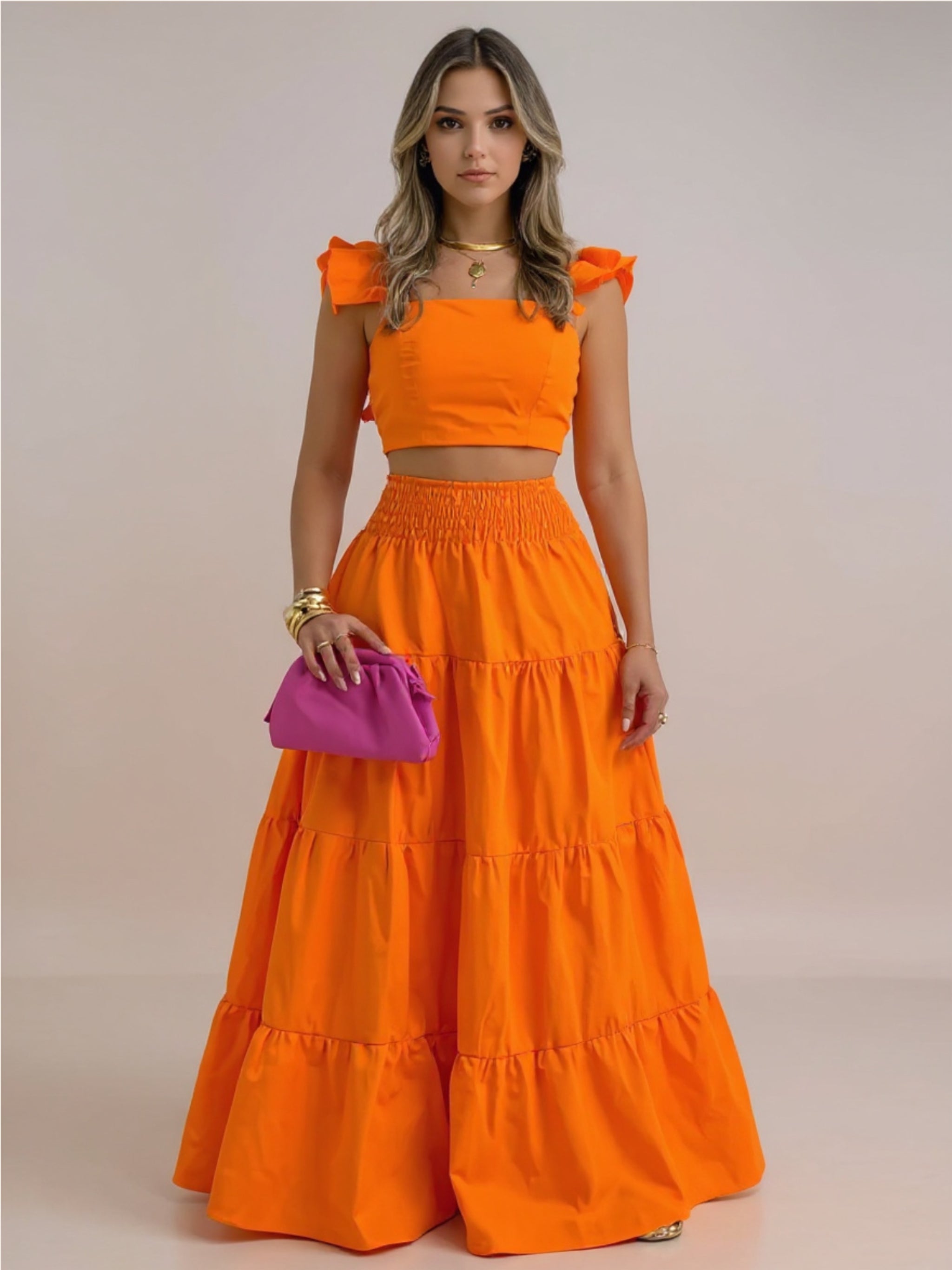 Ruffled Cami & Tiered Maxi Skirt Set