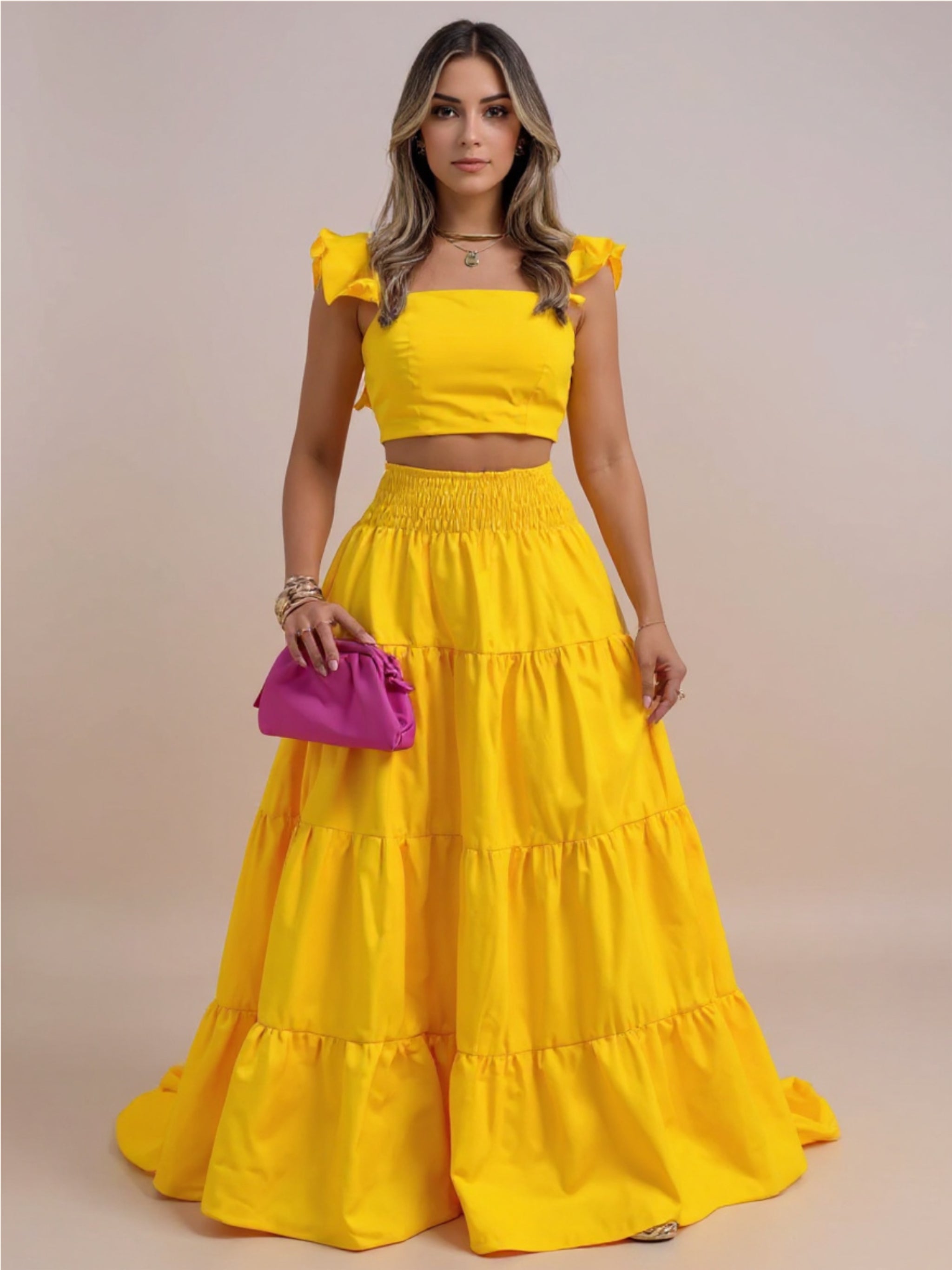 Ruffled Cami & Tiered Maxi Skirt Set