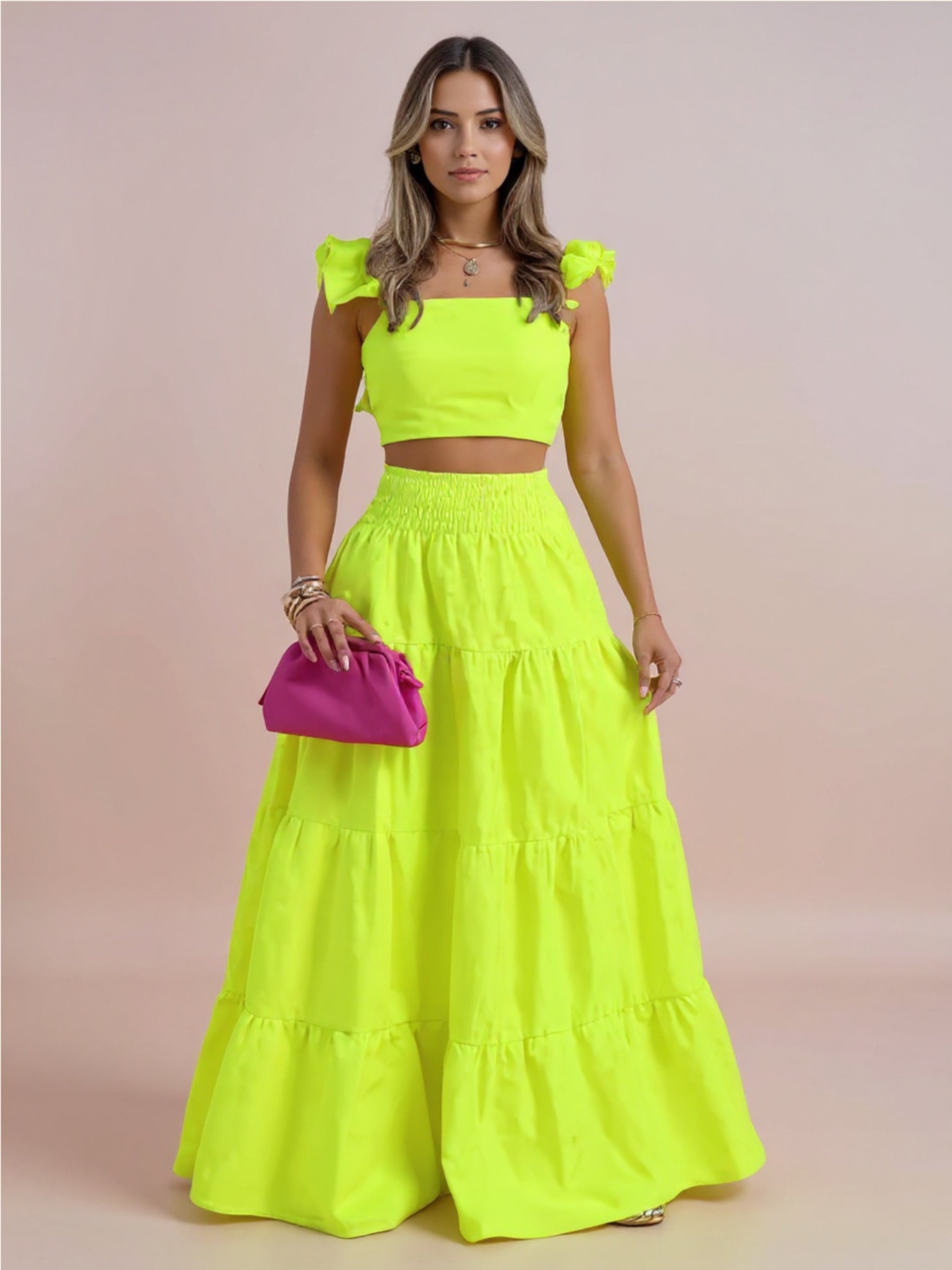 Ruffled Cami & Tiered Maxi Skirt Set