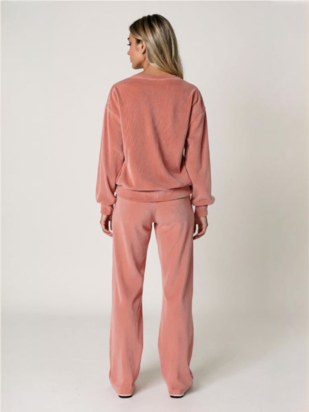 Pink Round Neck Long Sleeve Top & Pants Set
