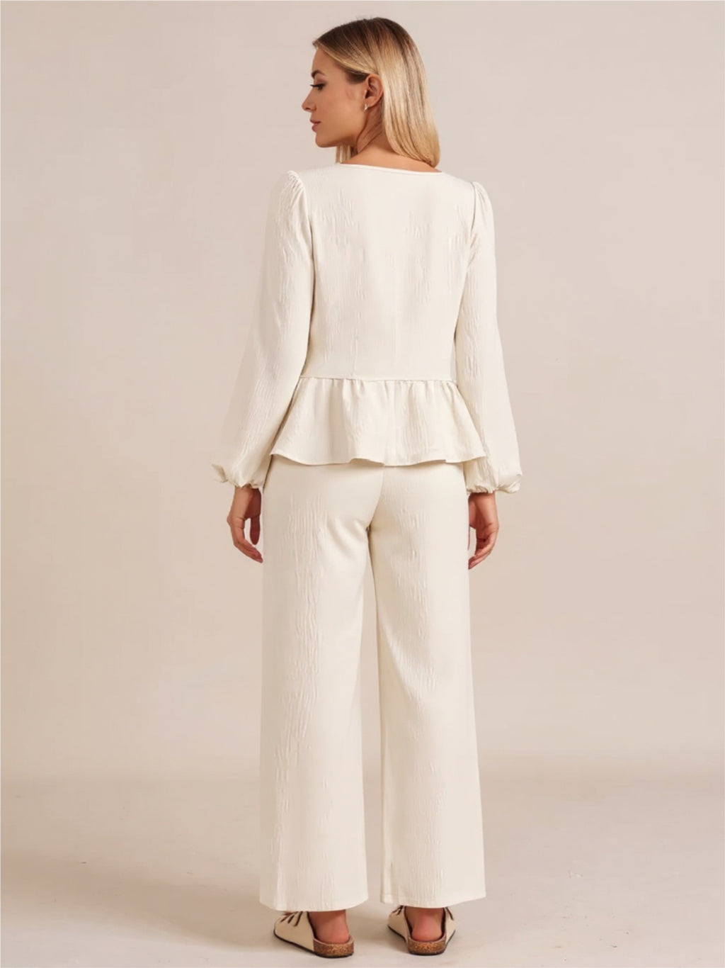 Tie Balloon Sleeve Top & Pants Set