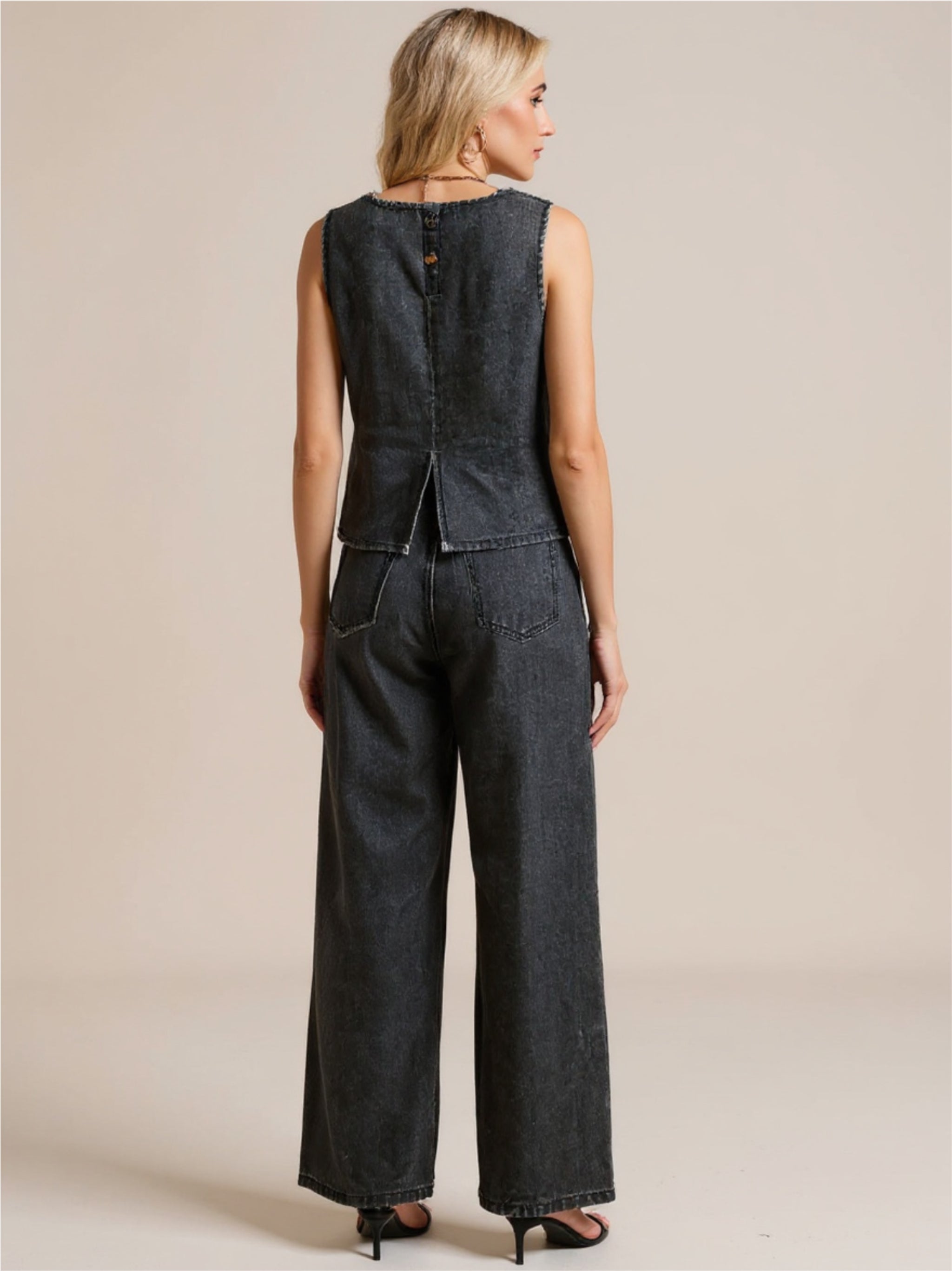 Round Neck Tank & Pants Denim Set