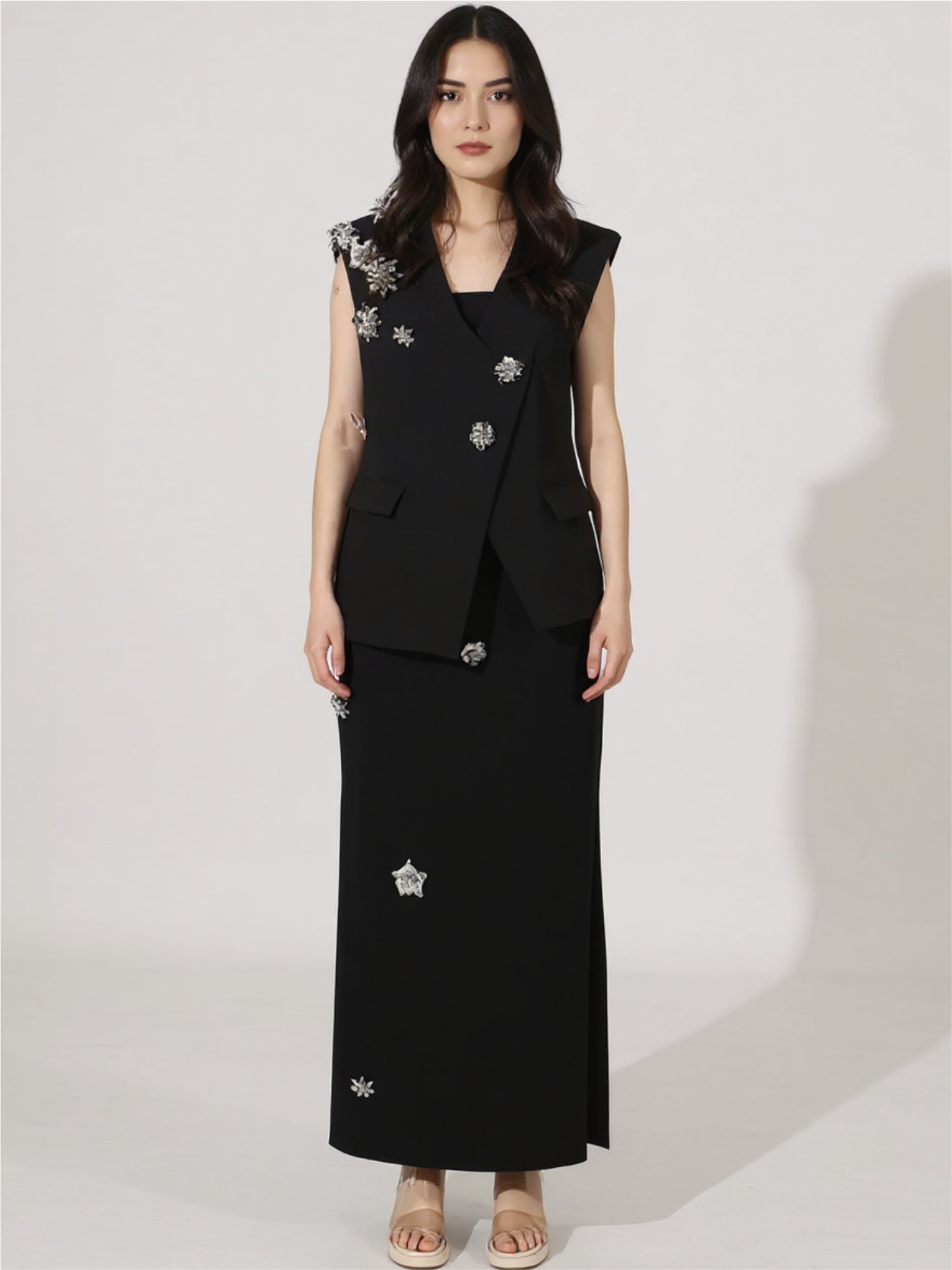 Flower Button Up Vest & Skirt Set