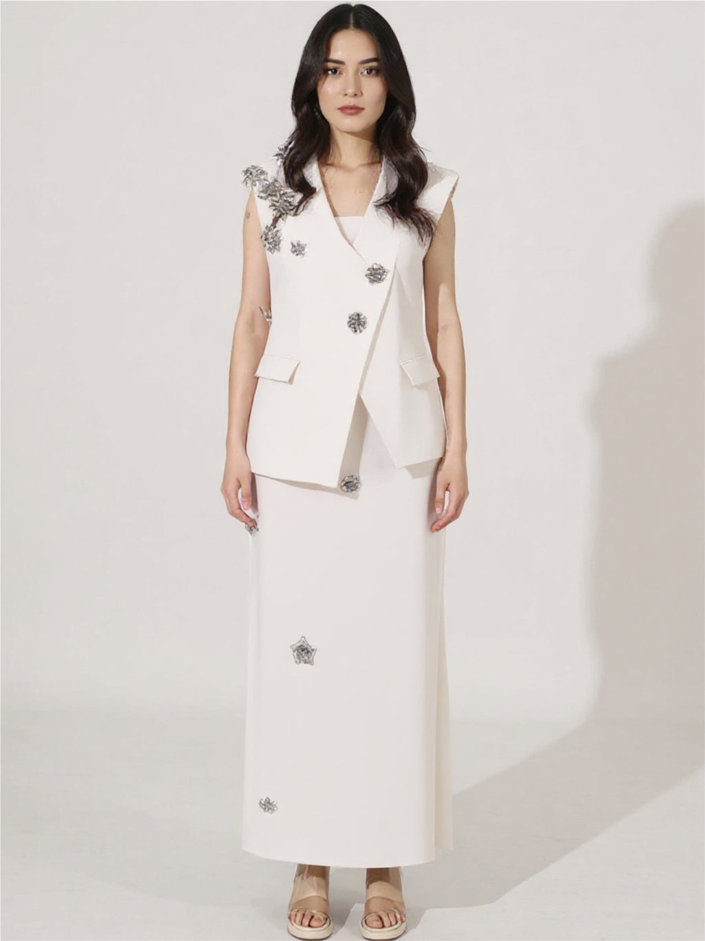 Flower Button Up Vest & Skirt Set