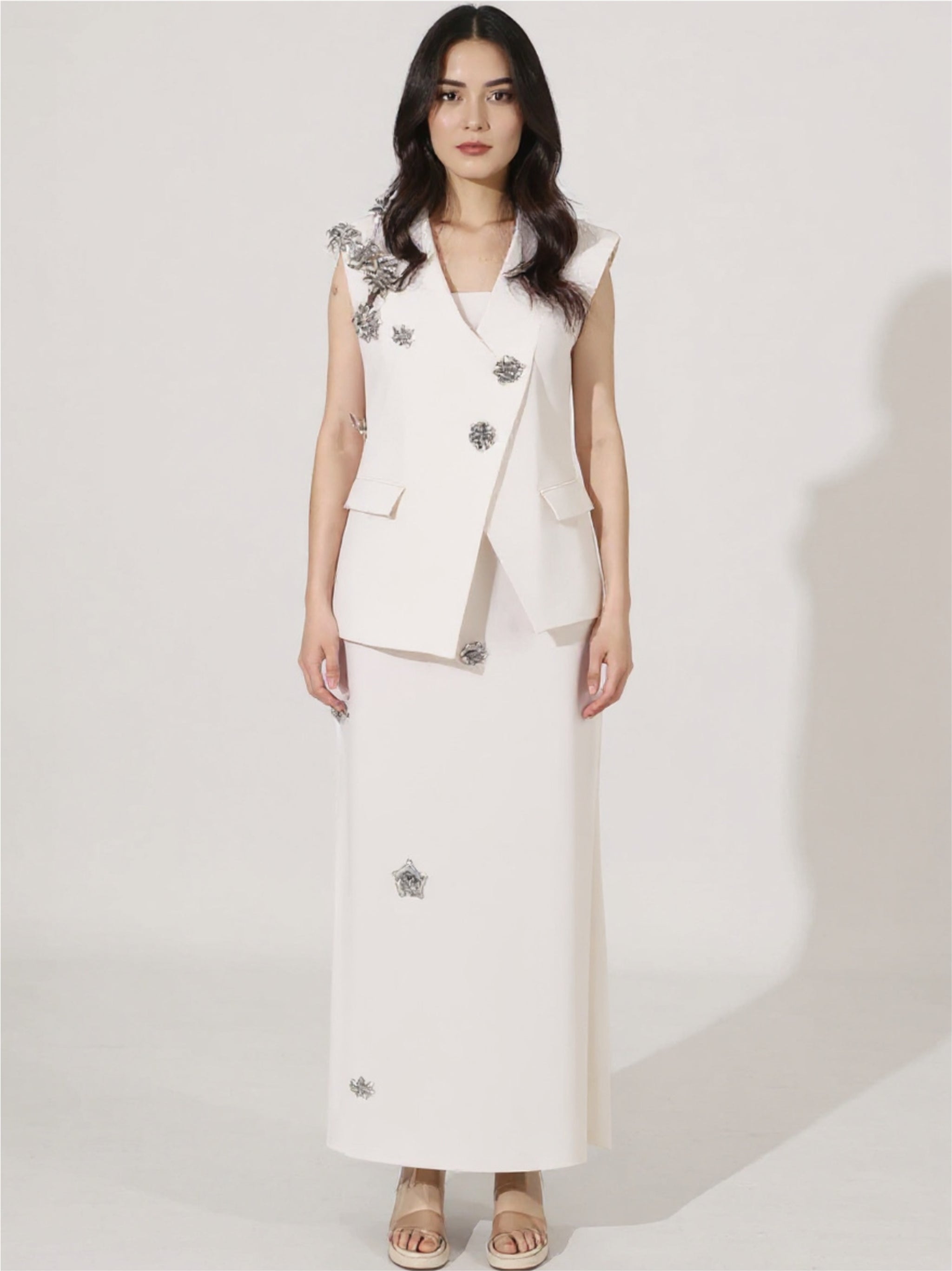 Flower Button Up Vest & Skirt Set