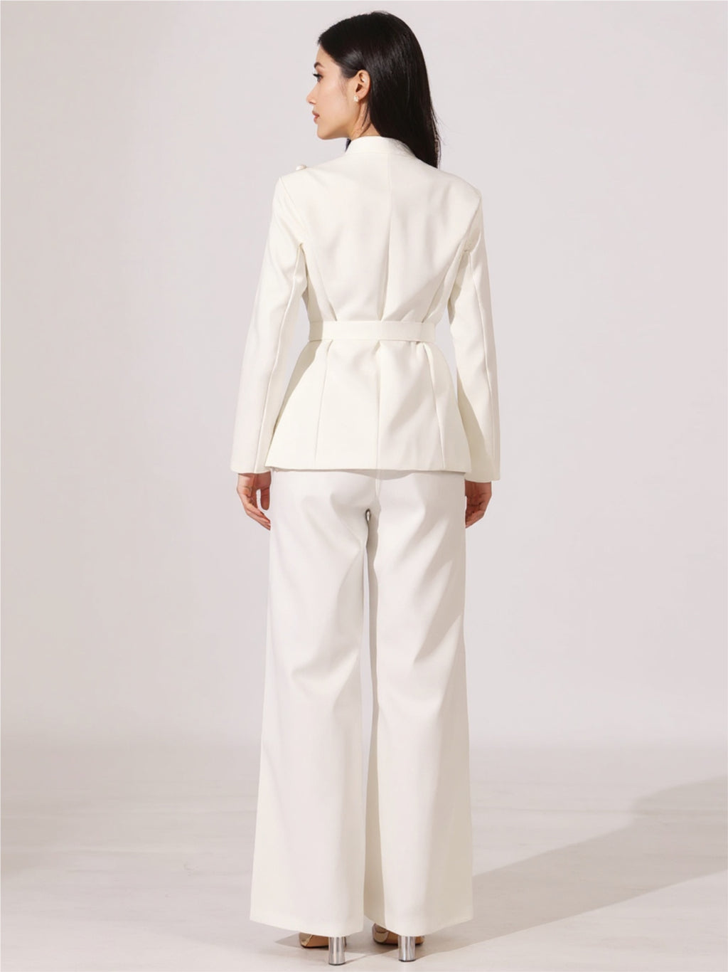 White Flower Blazer & Pants Set