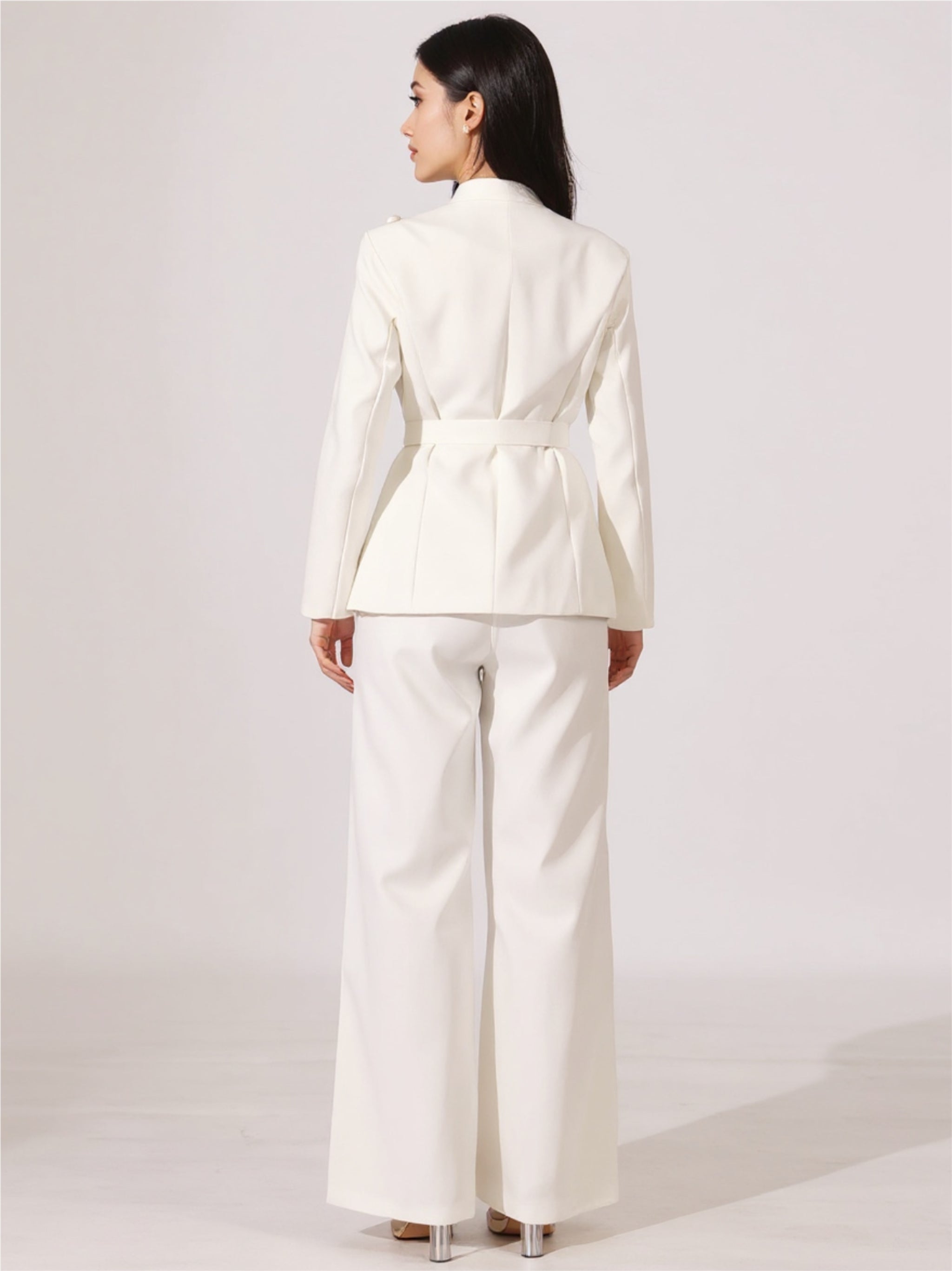 White Flower Blazer & Pants Set