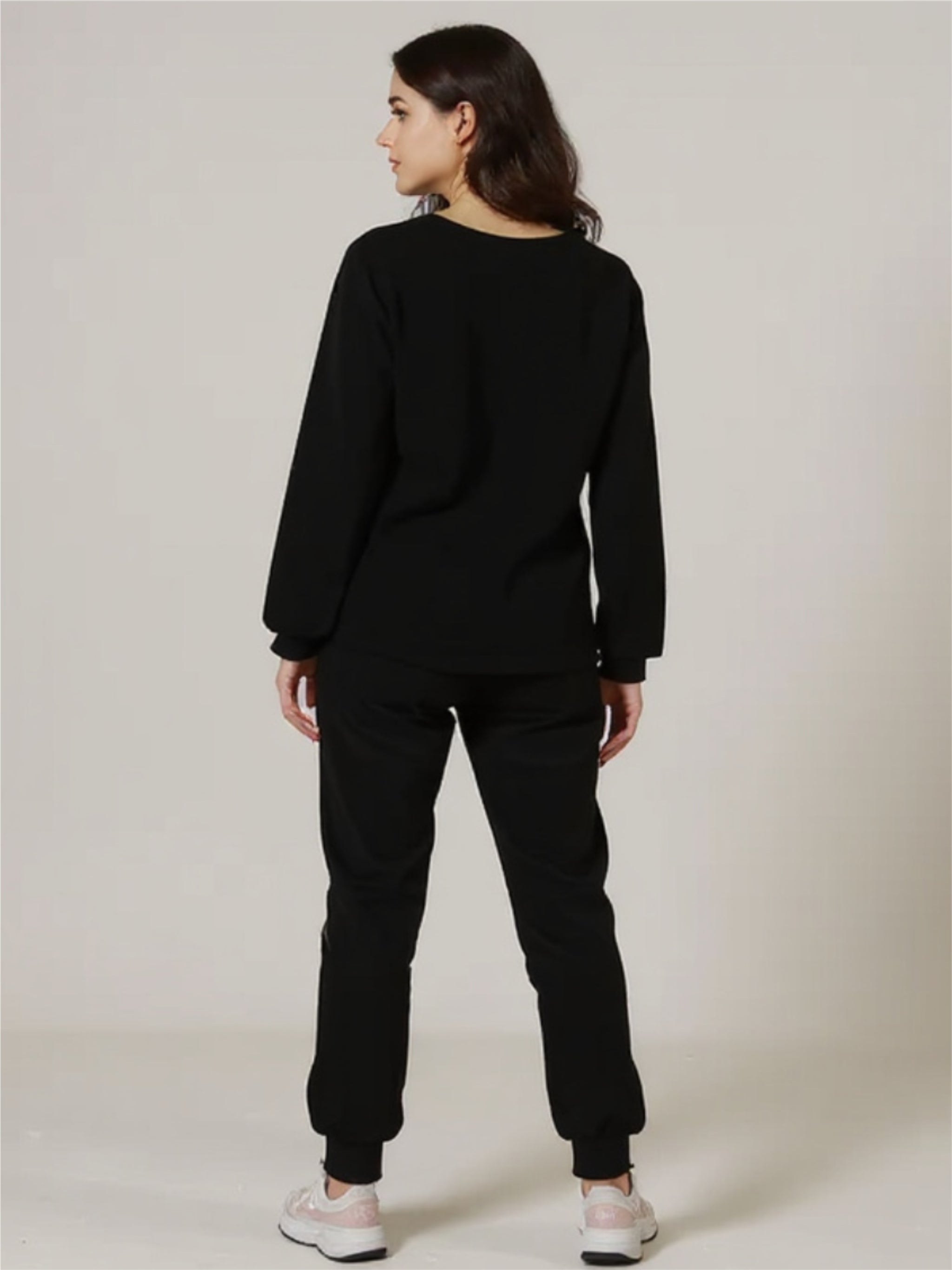 Black Round Neck Long Sleeve Top & Pants Set