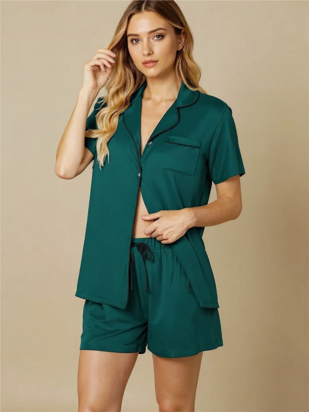 Button Up Short Sleeve Top & Shorts Lounge Set