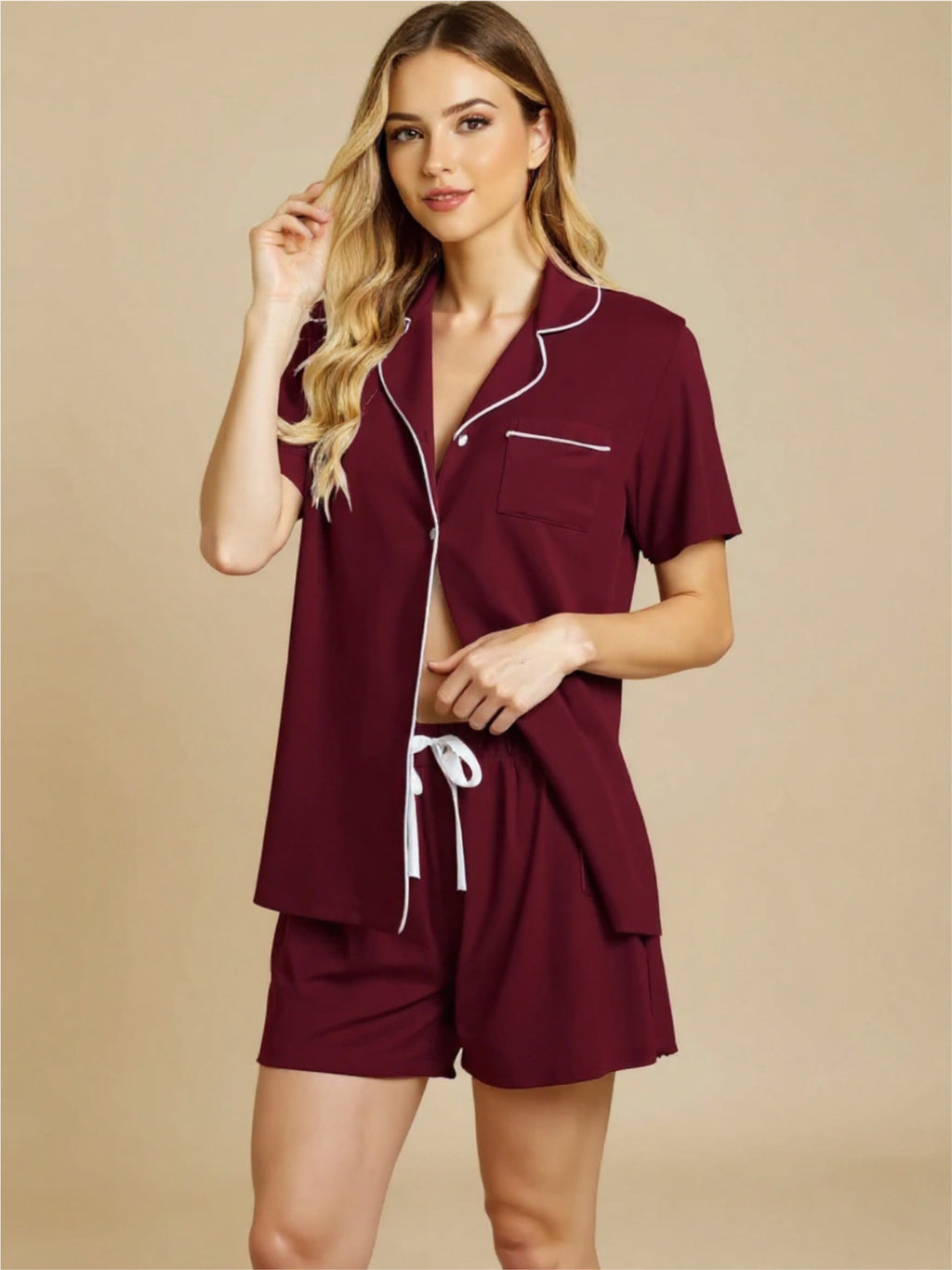 Button Up Short Sleeve Top & Shorts Lounge Set