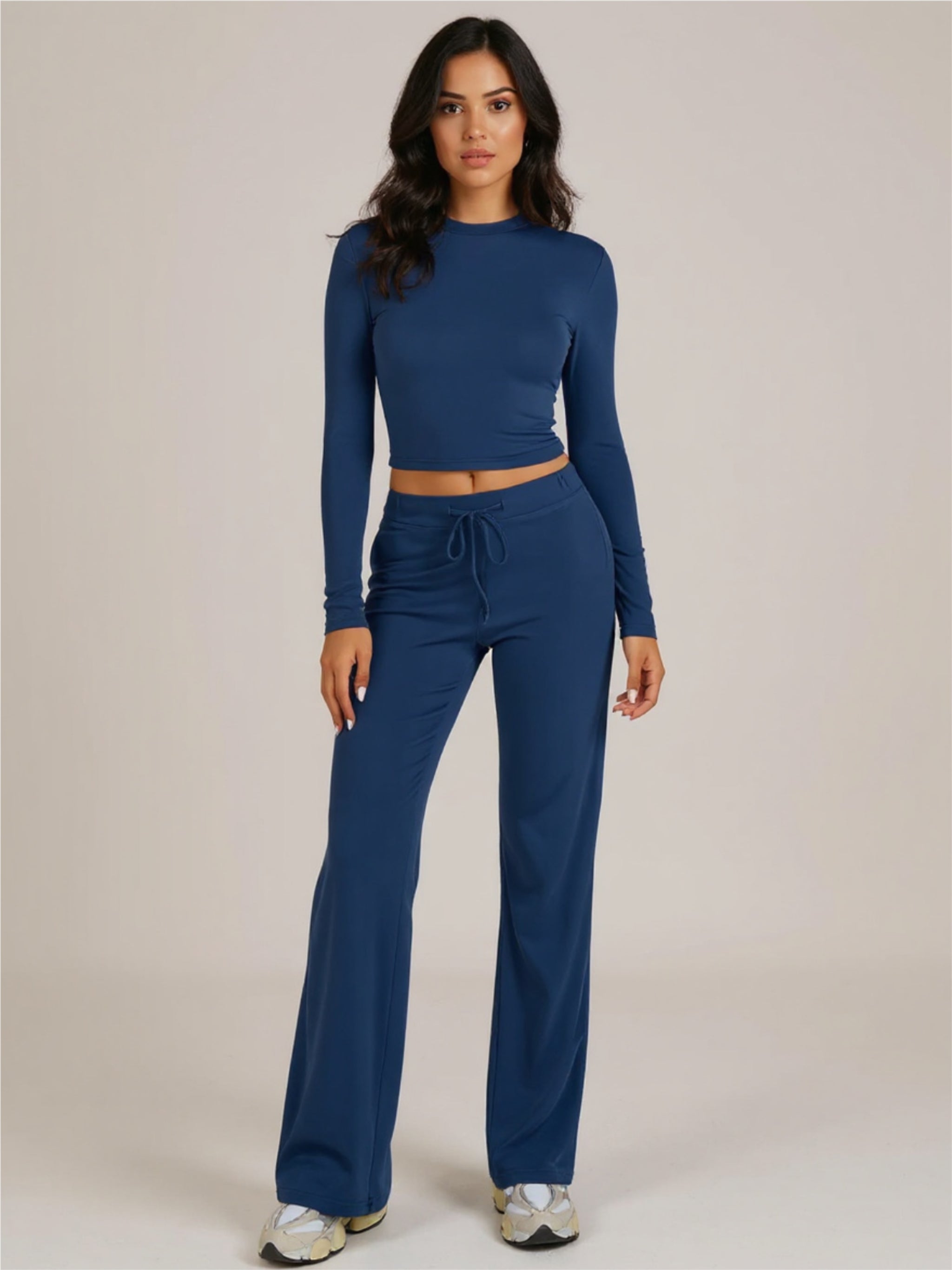 Round Neck Long Sleeve Top & Pants Set
