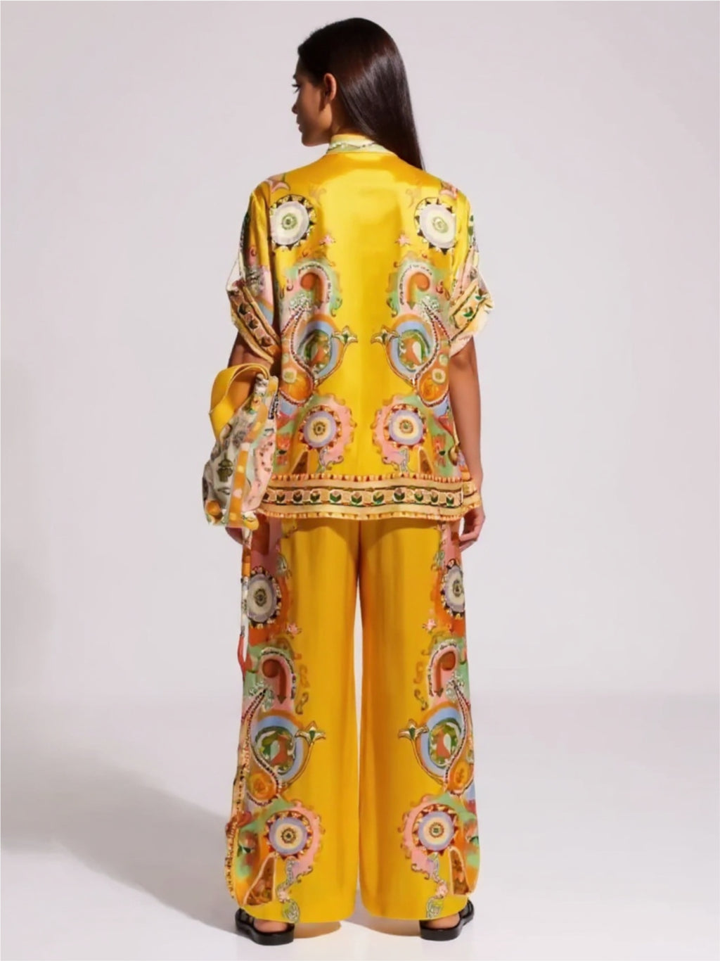 Yellow Printed Button Up Shirt & Pants Set