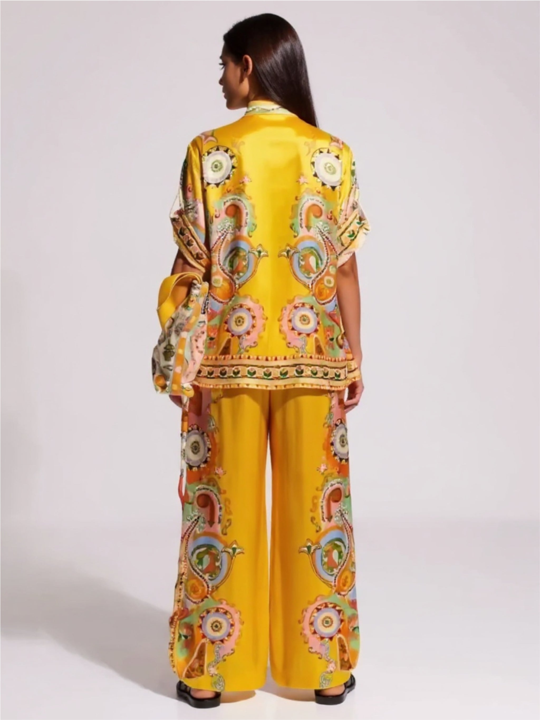 Yellow Printed Button Up Shirt & Pants Set