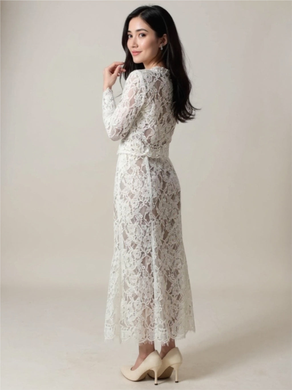 White Lace Snap Down Top & Skirt Set
