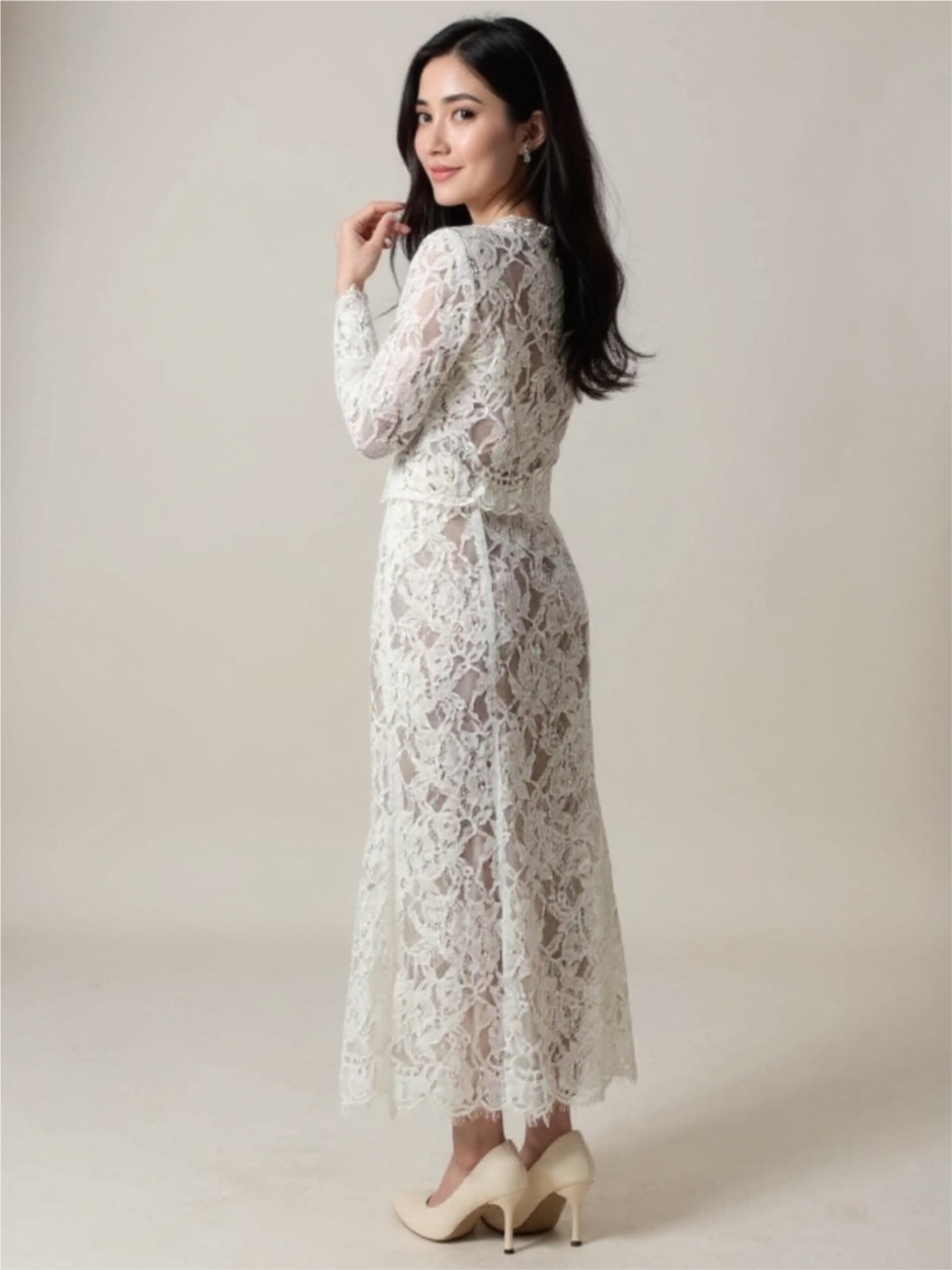 White Lace Snap Down Top & Skirt Set