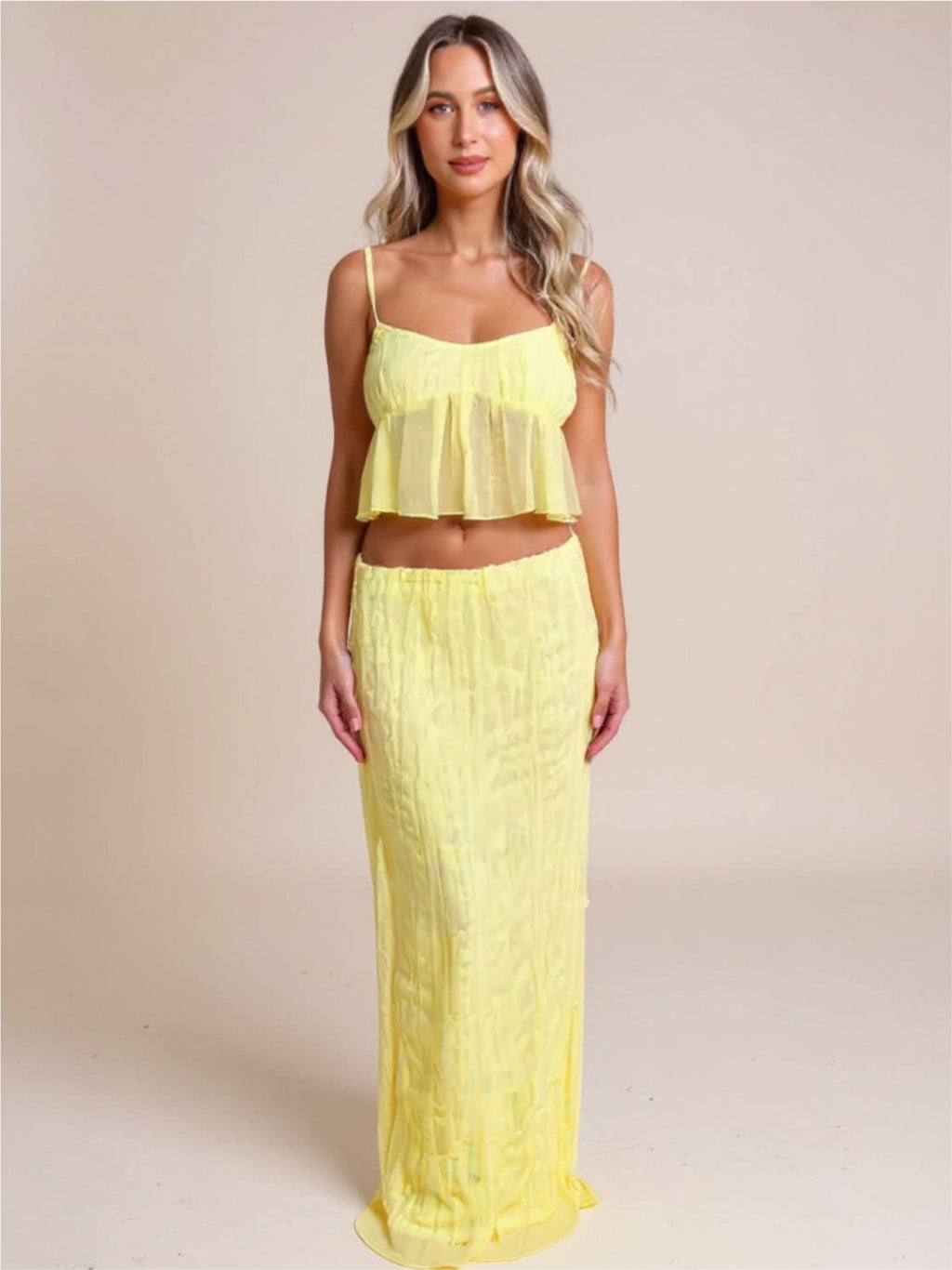 Square Neck Sleeveless Top & Ruched Skirt Set