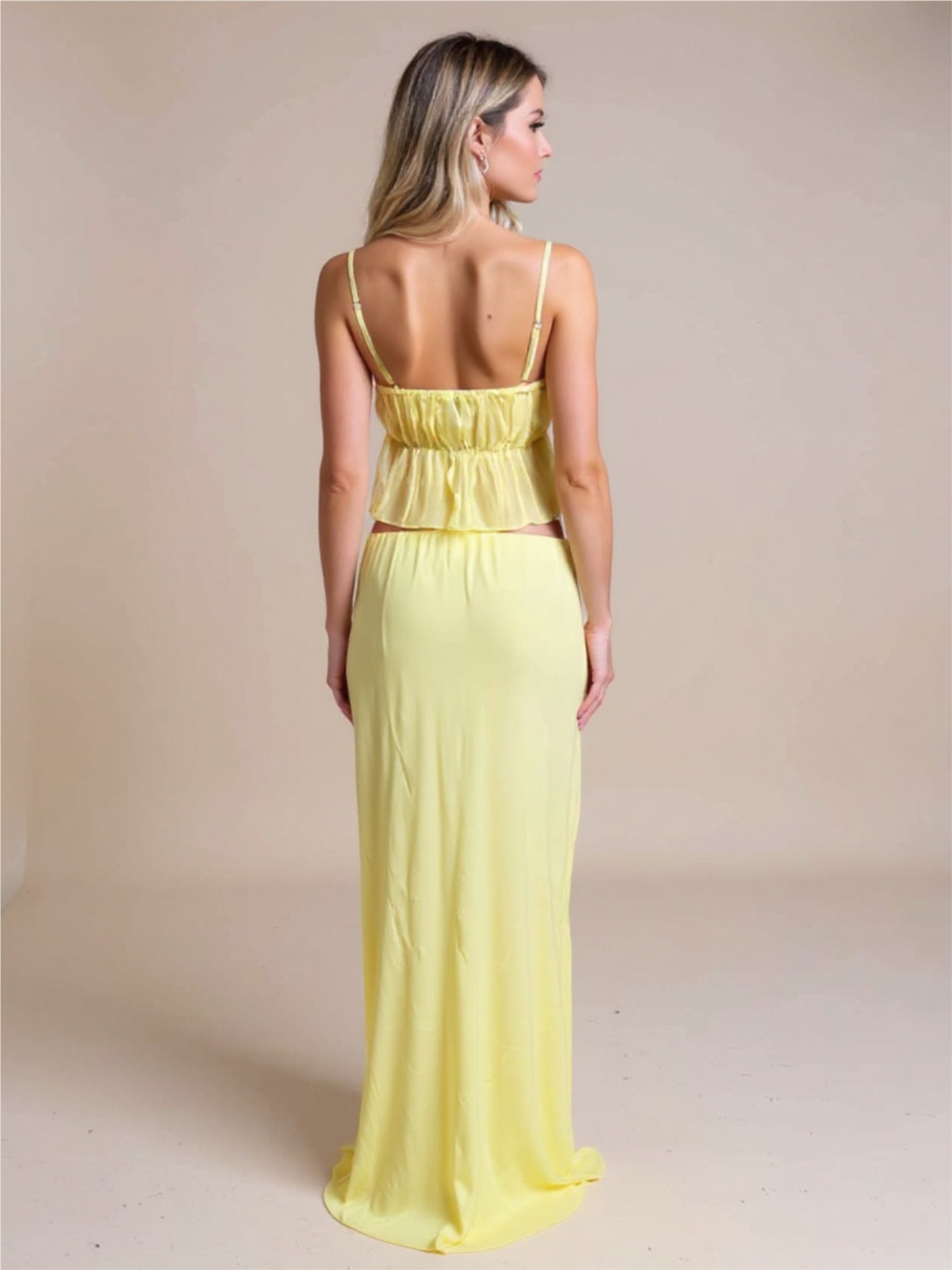 Square Neck Sleeveless Top & Ruched Skirt Set