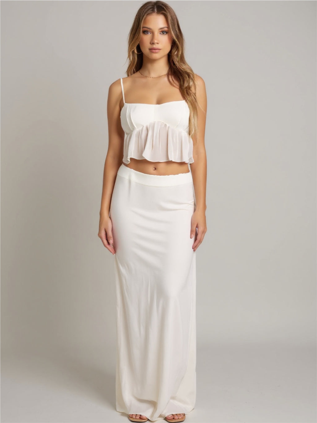Square Neck Sleeveless Top & Ruched Skirt Set