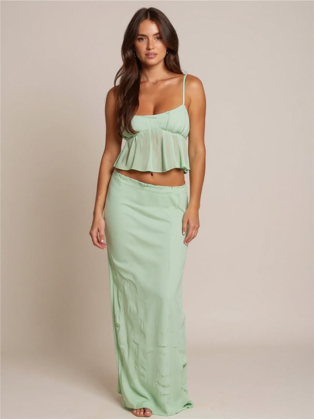 Square Neck Sleeveless Top & Ruched Skirt Set