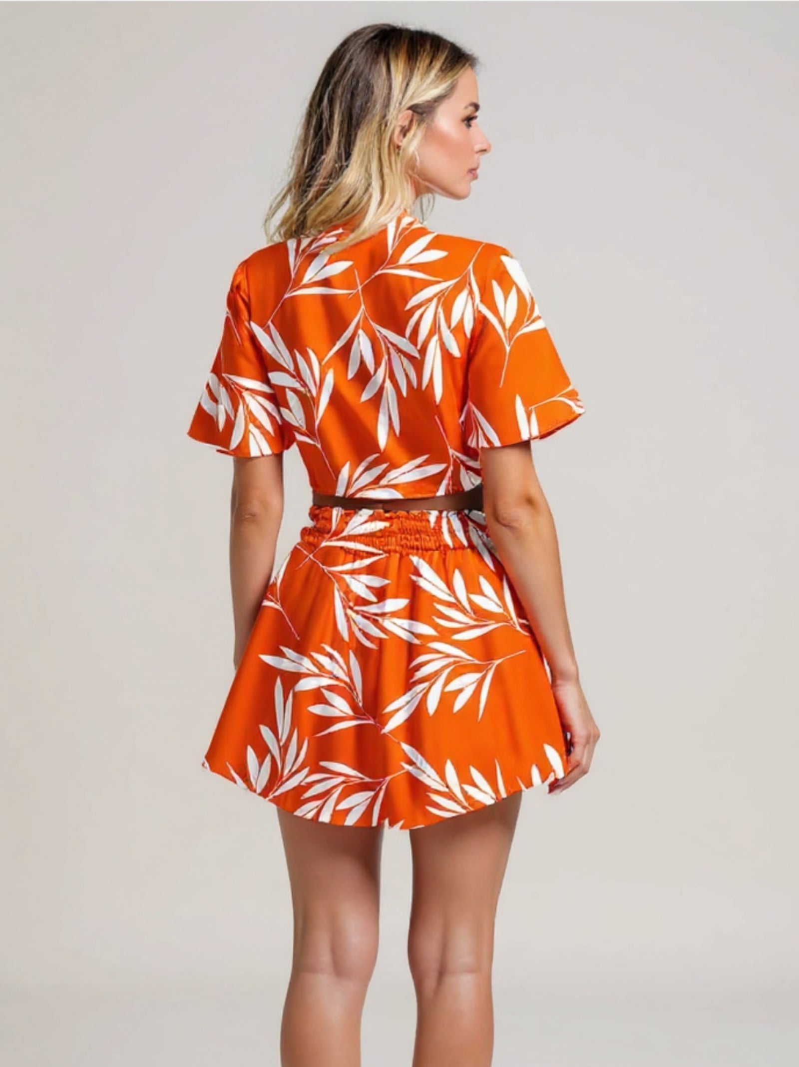 Printed Tie Front Top & Shorts Set