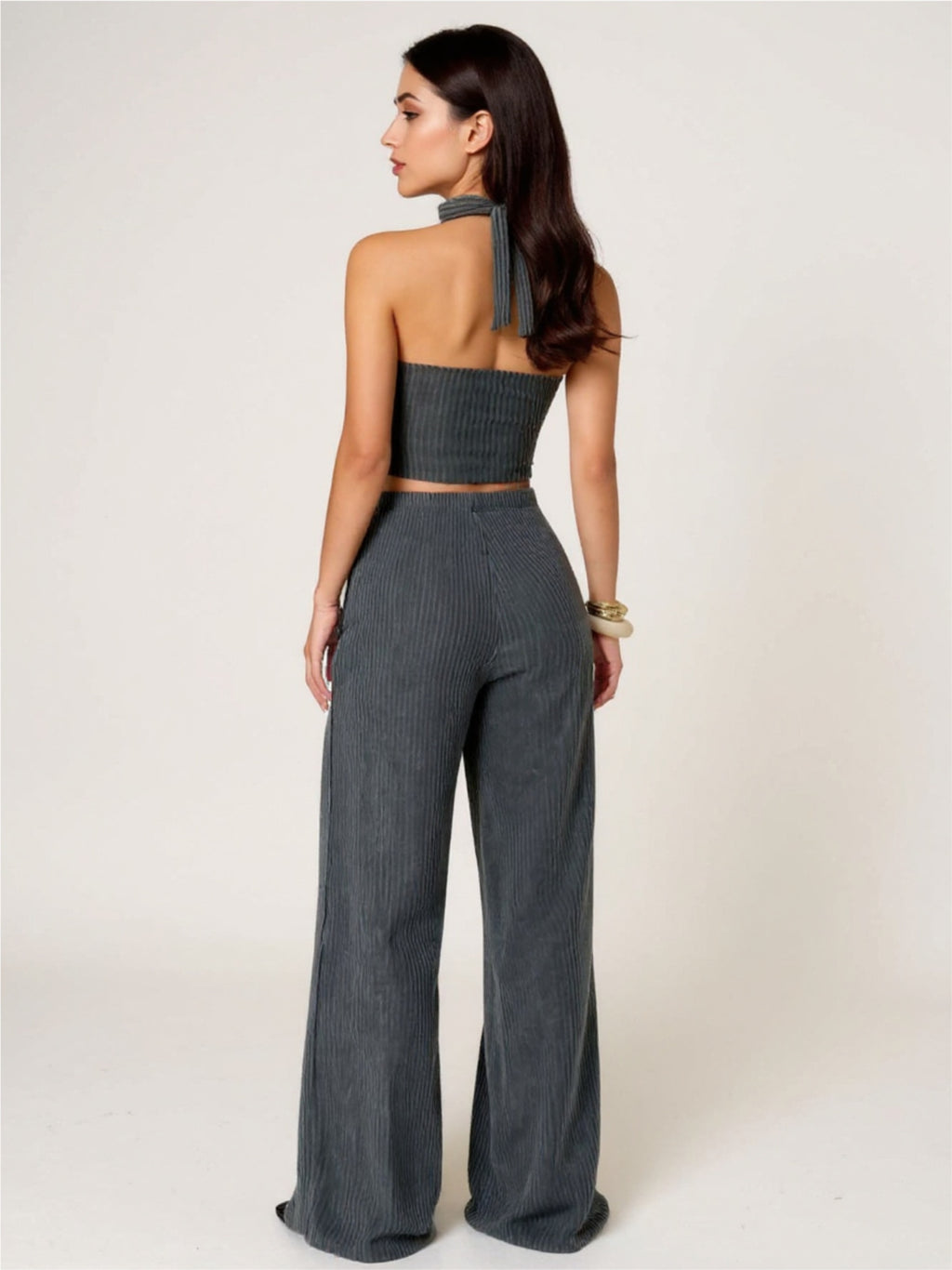 Gray Halter Neck Cami & Pants Set