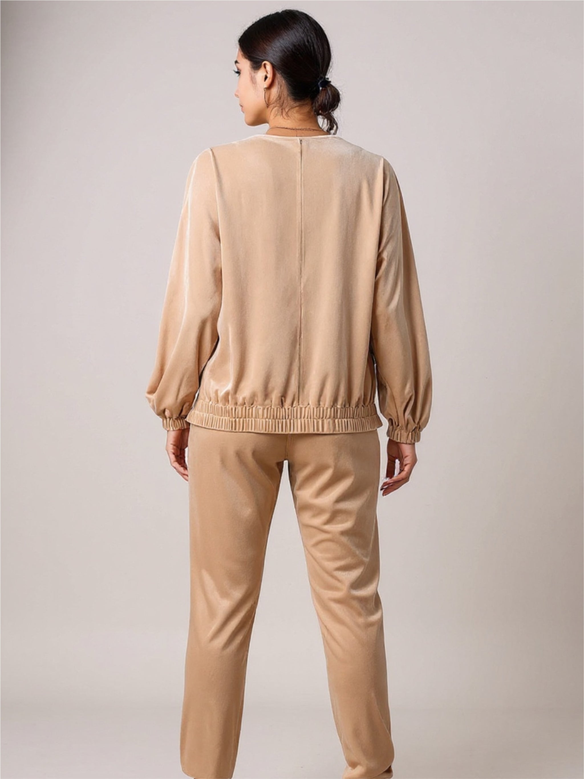 Beige Zip Up Top & Pants Set