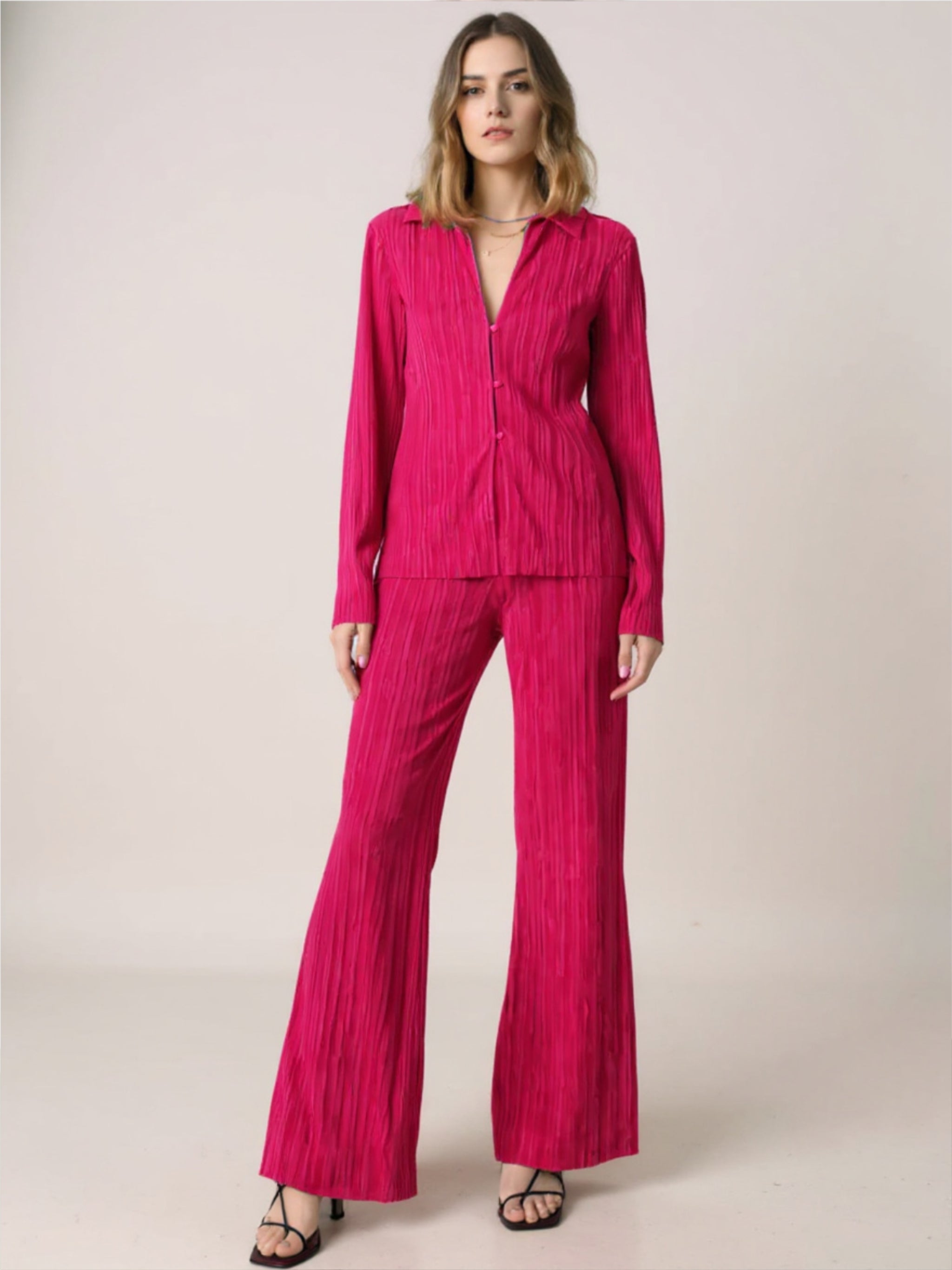 Texture Long Sleeve Top & Pants Lounge Set