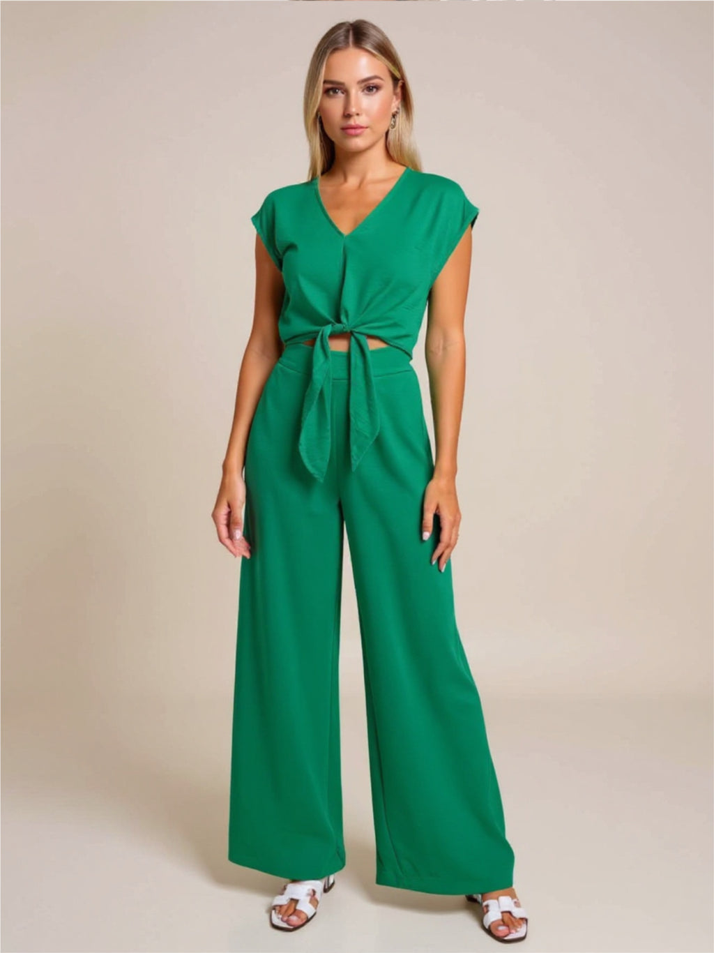 Tie Front Top & Wide Leg Pants Set