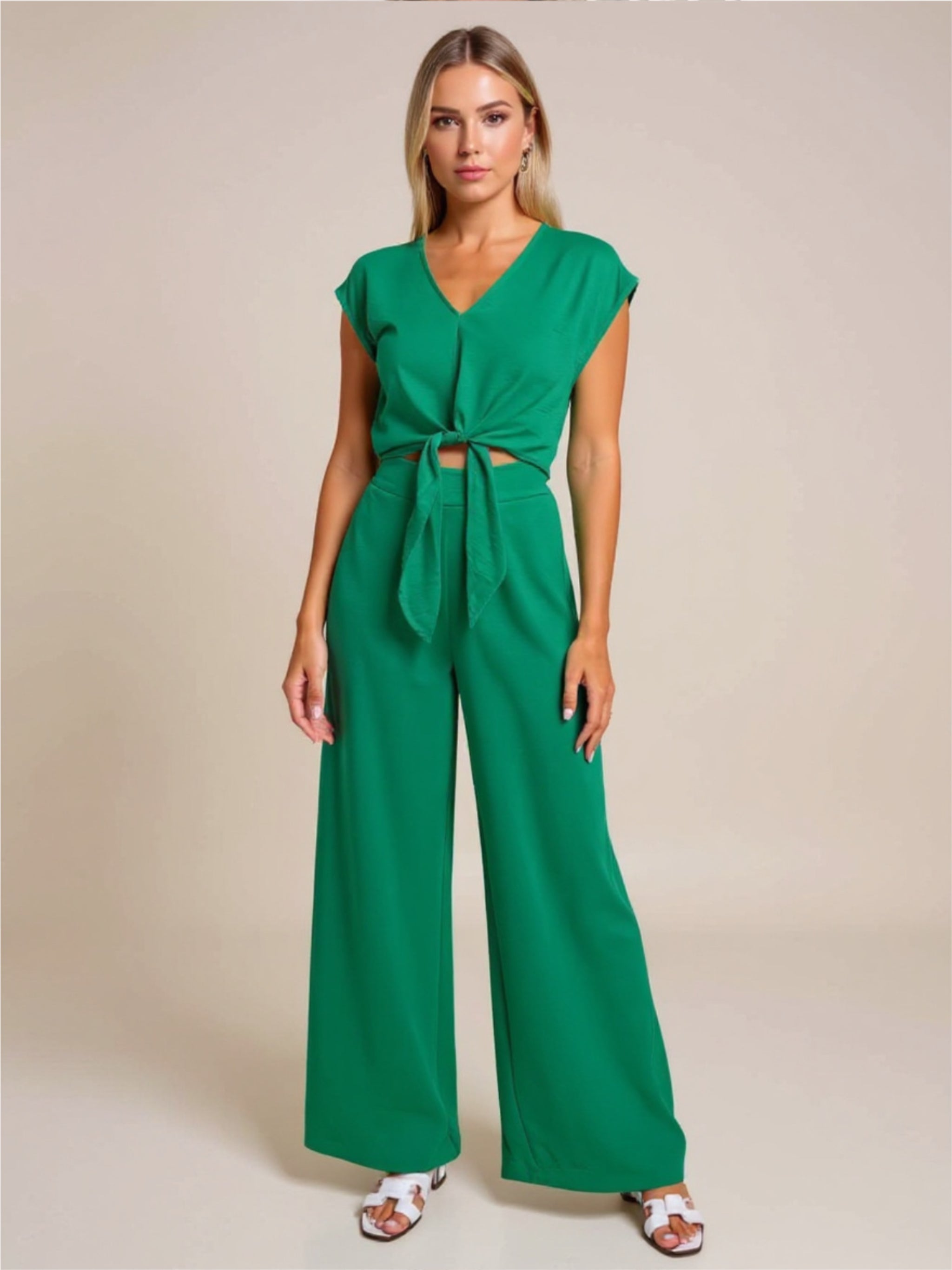 Tie Front Top & Wide Leg Pants Set