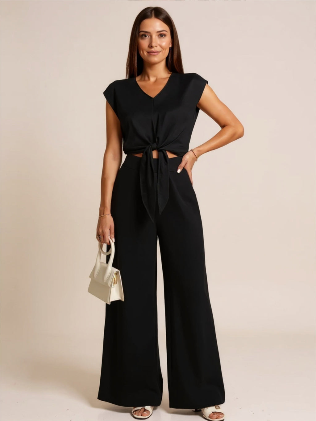 Tie Front Top & Wide Leg Pants Set