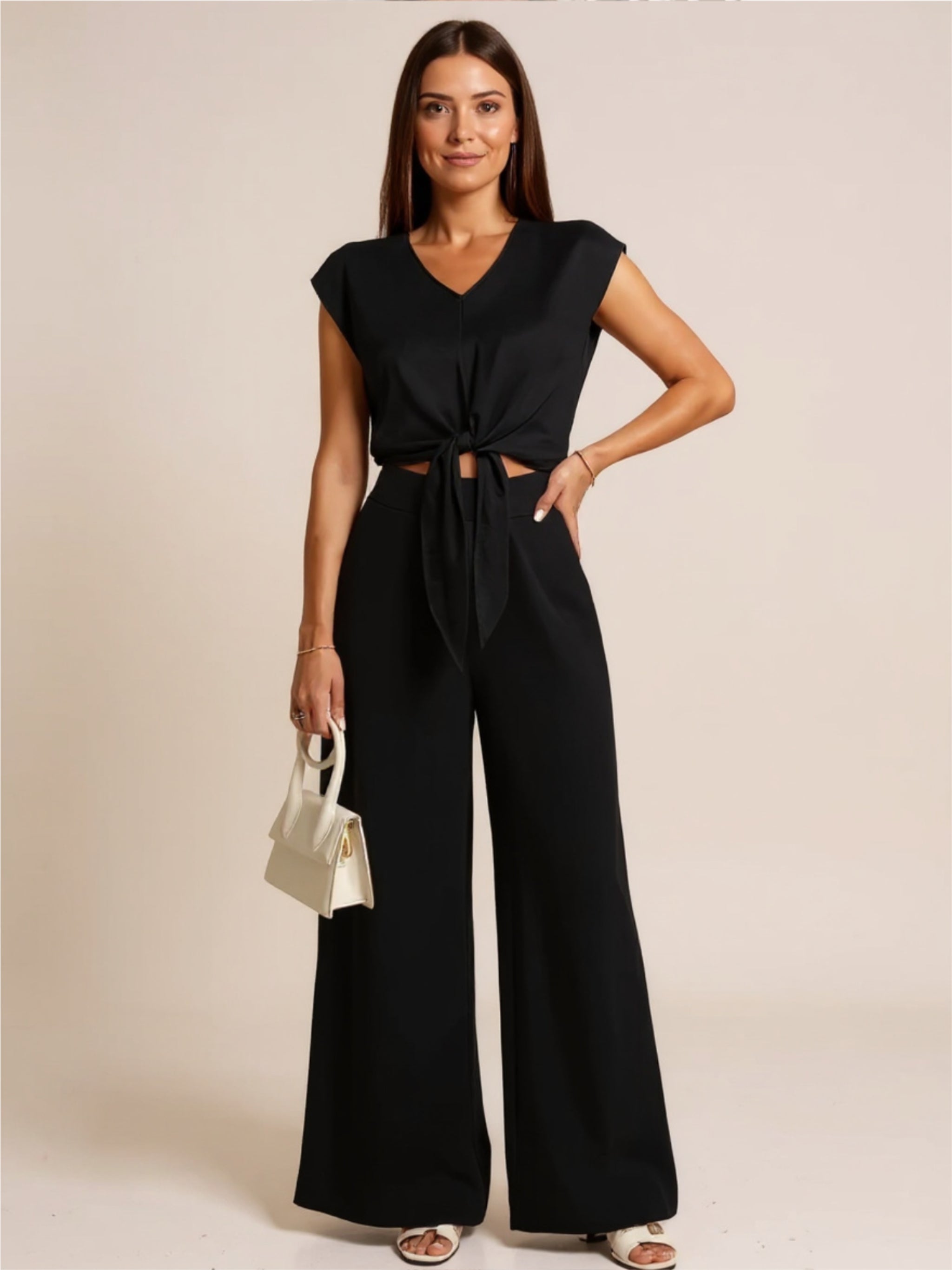 Tie Front Top & Wide Leg Pants Set