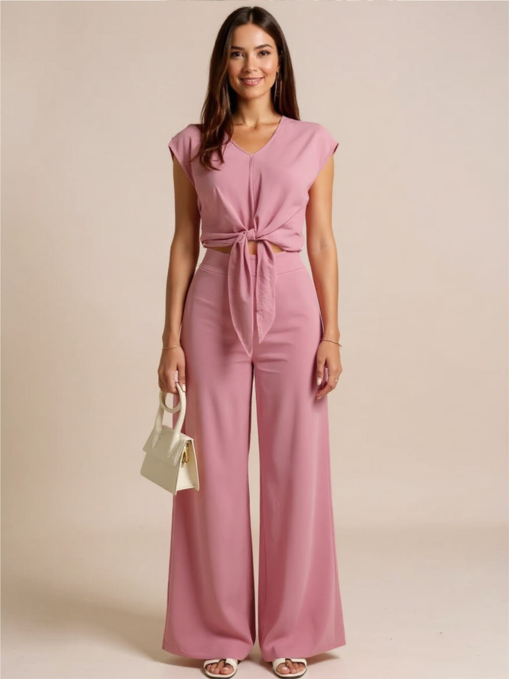 Tie Front Top & Wide Leg Pants Set