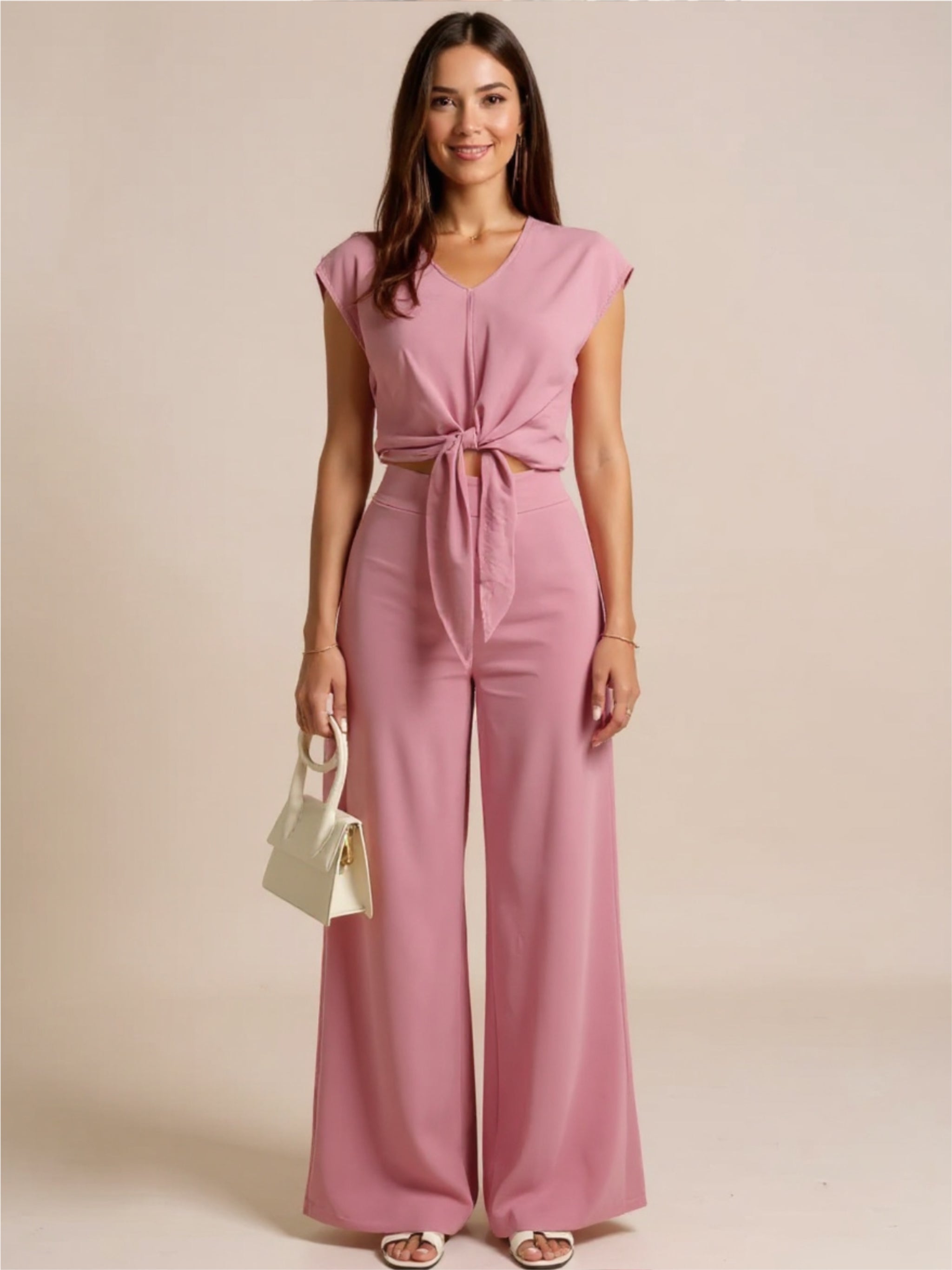 Tie Front Top & Wide Leg Pants Set