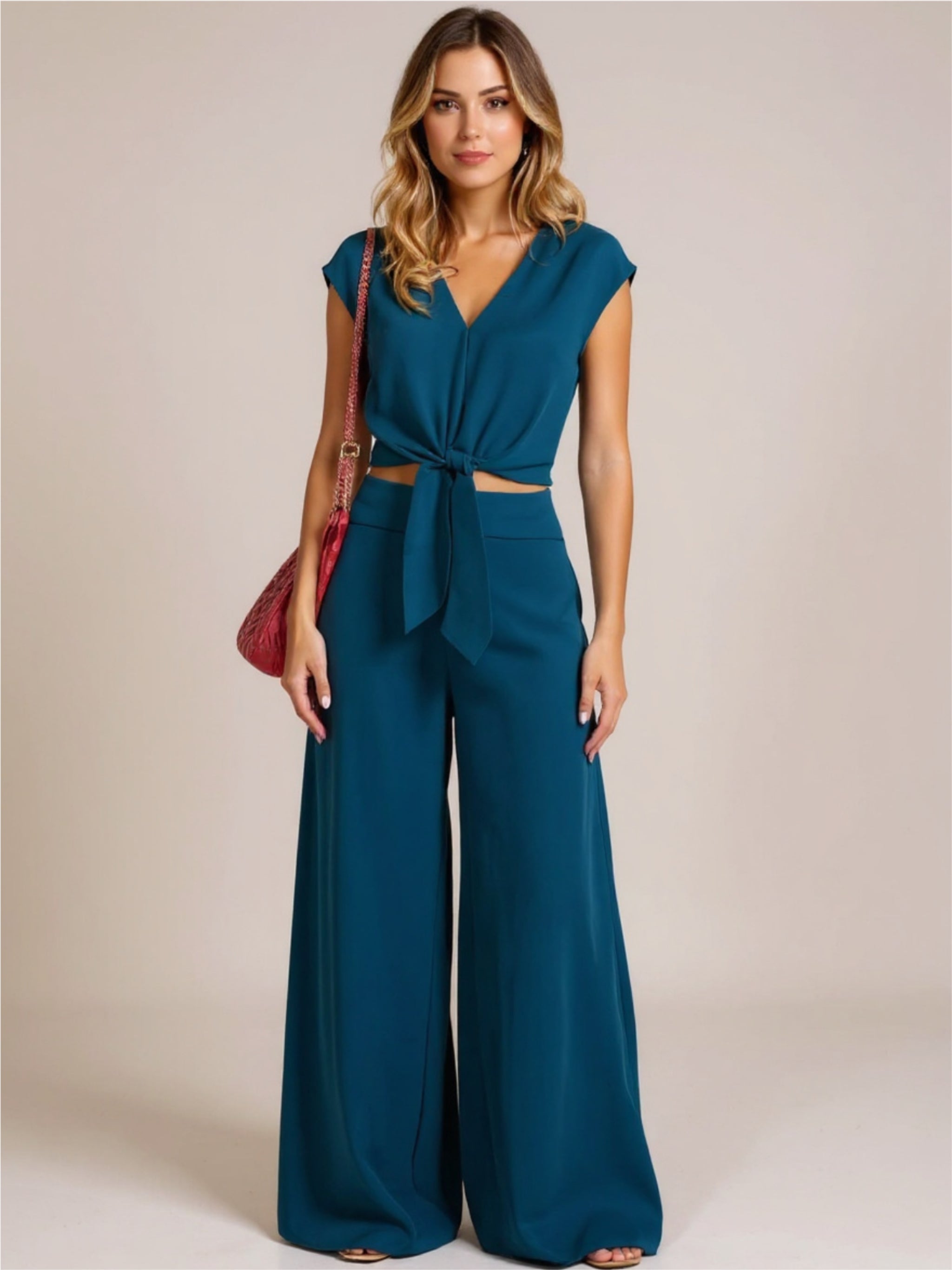 Tie Front Top & Wide Leg Pants Set