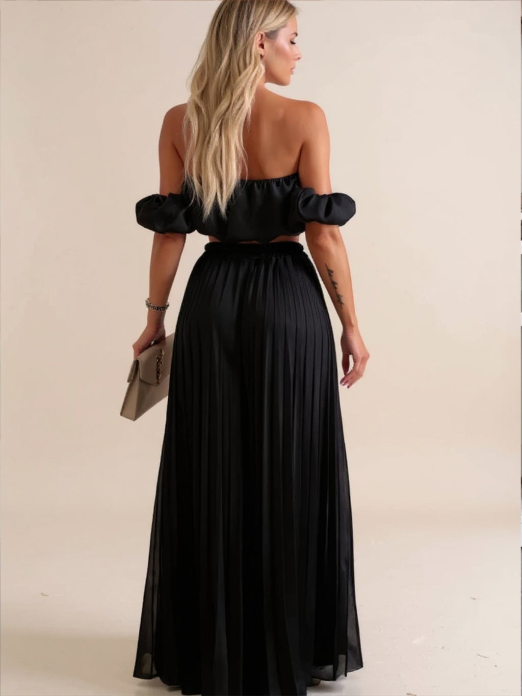 Off-Shoulder Top & Pleated Pants Set