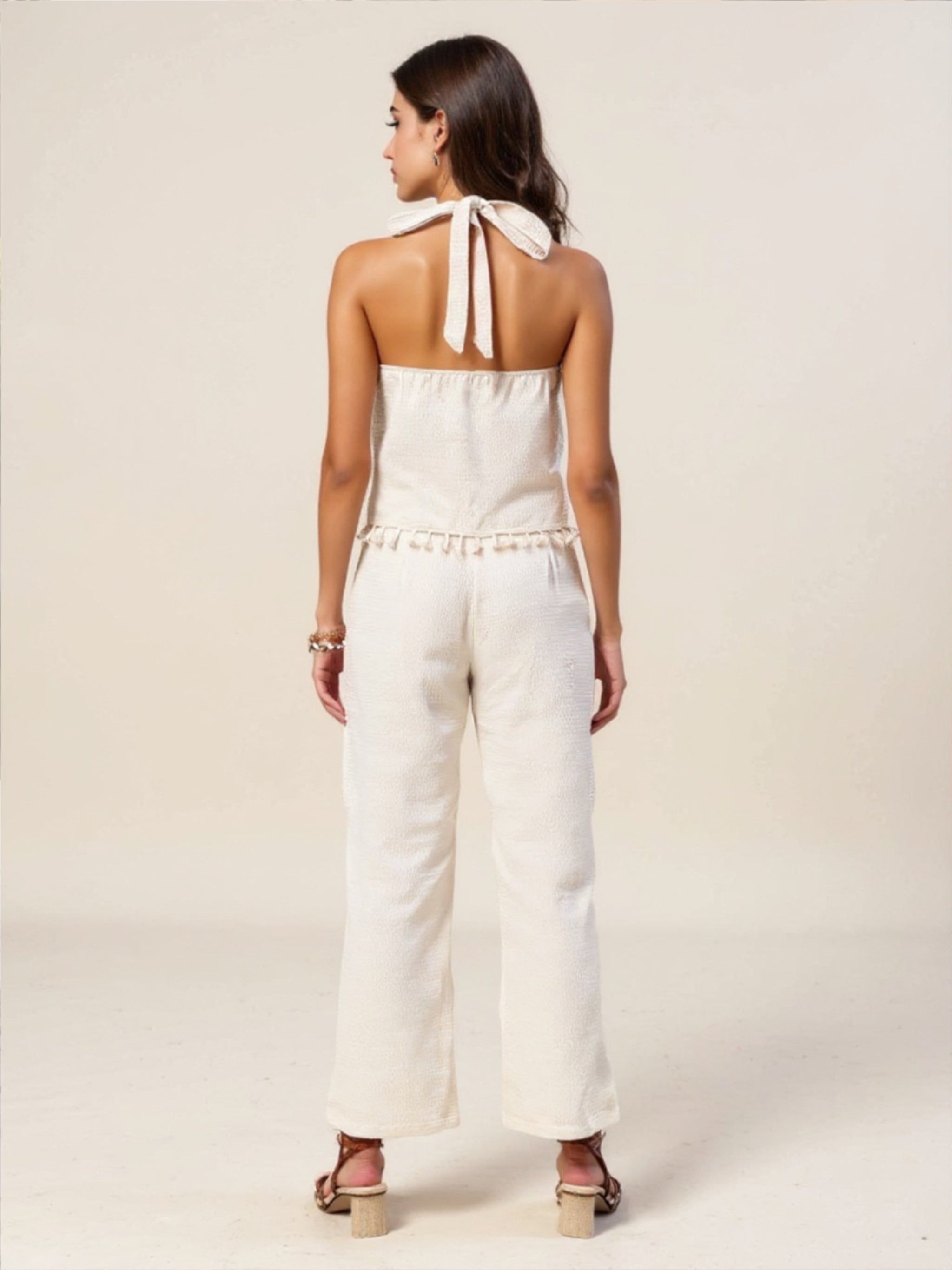 Beige Halter Neck Cami & Pants Set