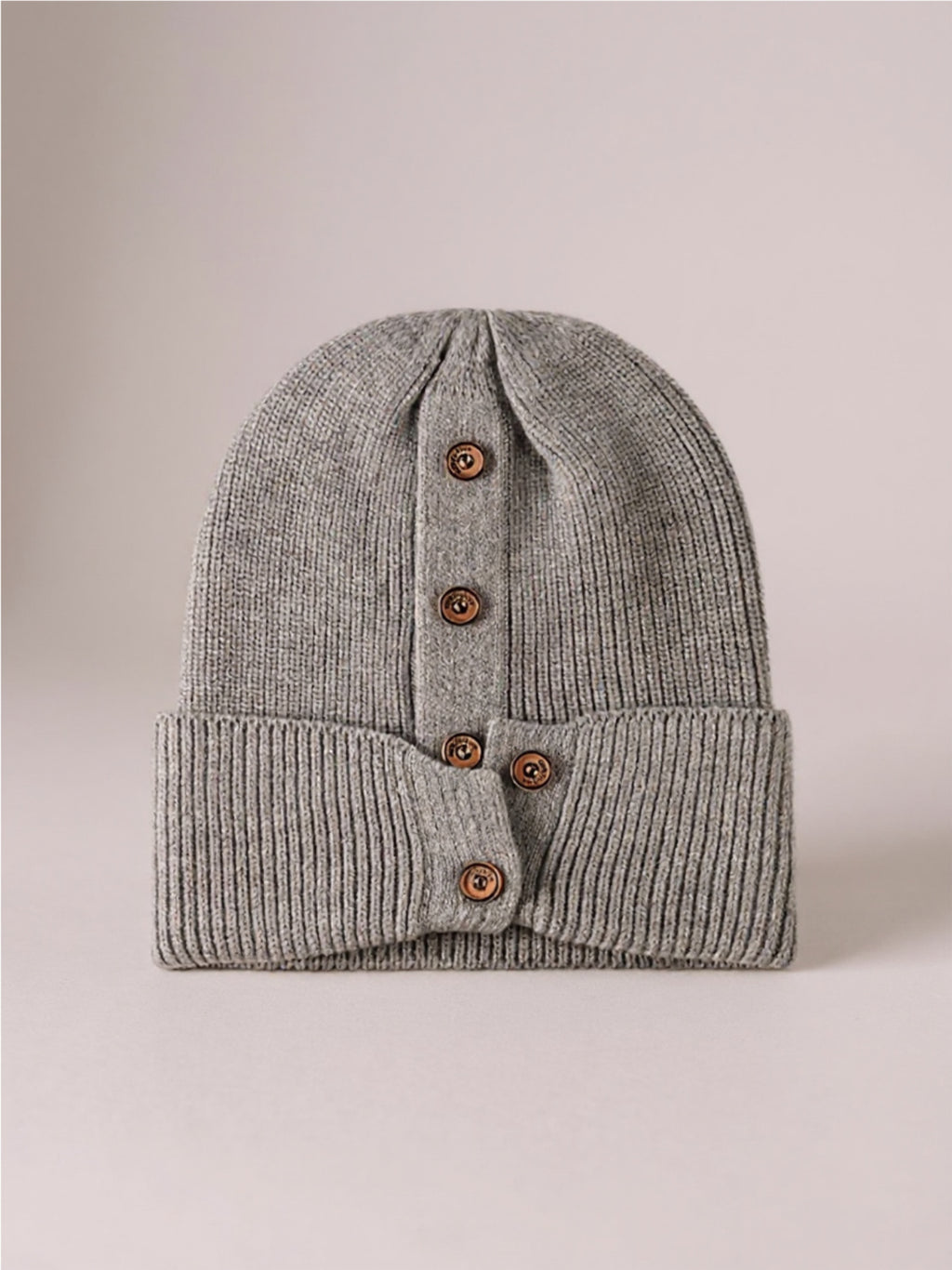 Button Detail Rib-Knit Cuff Beanie