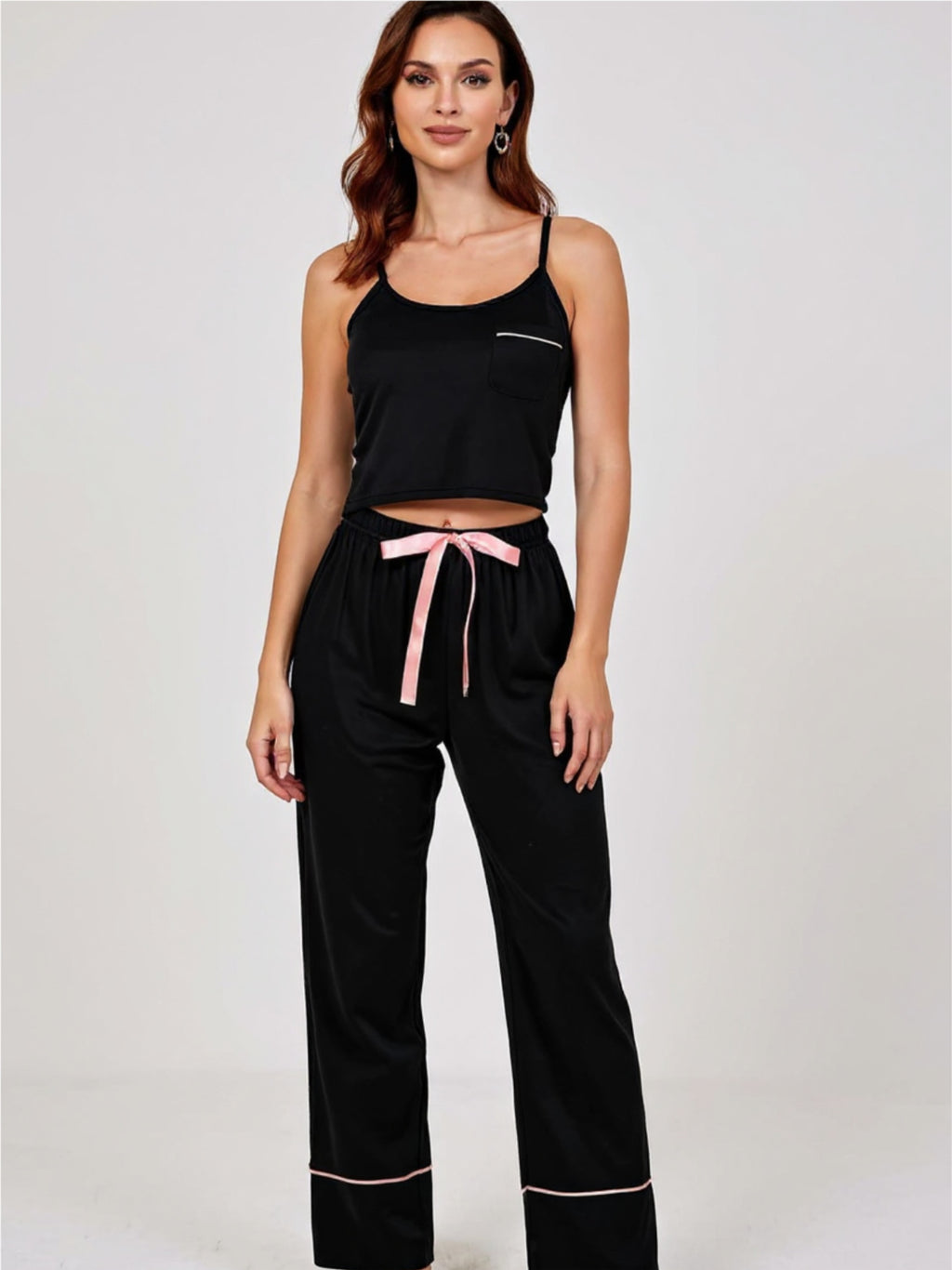 Contrast Trim Cropped Cami & Pants Pajama Set