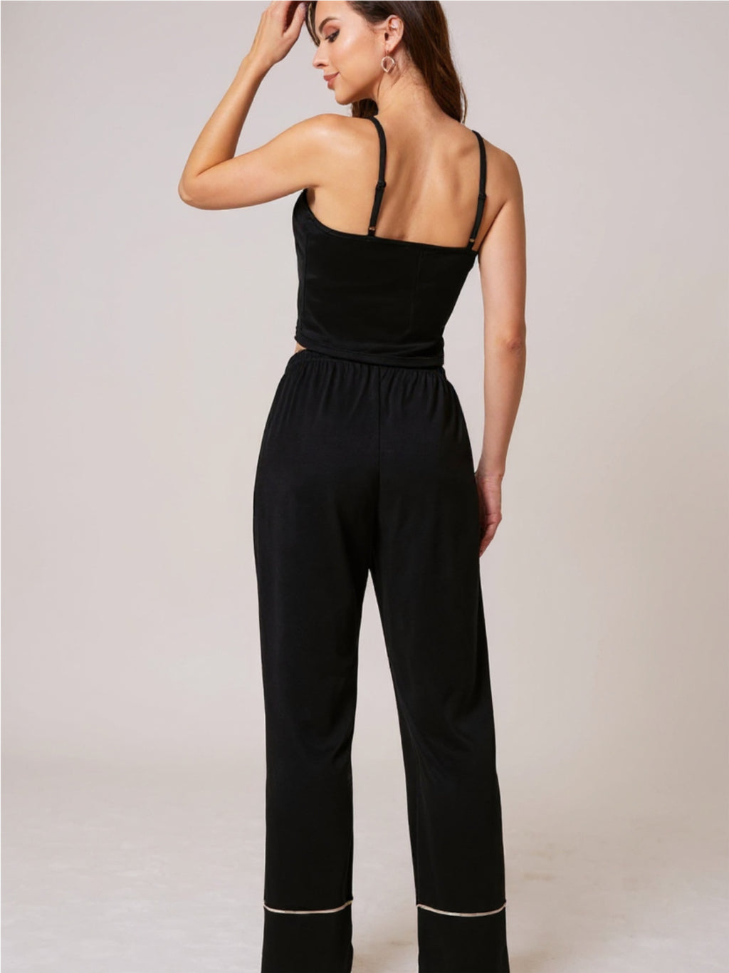 Contrast Trim Cropped Cami & Pants Pajama Set