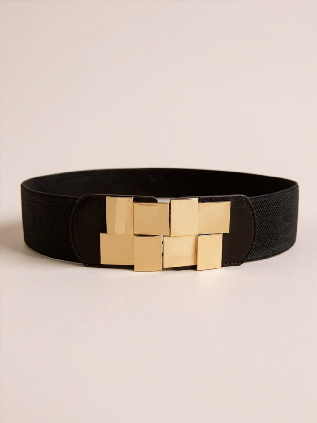 Gold Geometric Buckle Elastic Wide Belt